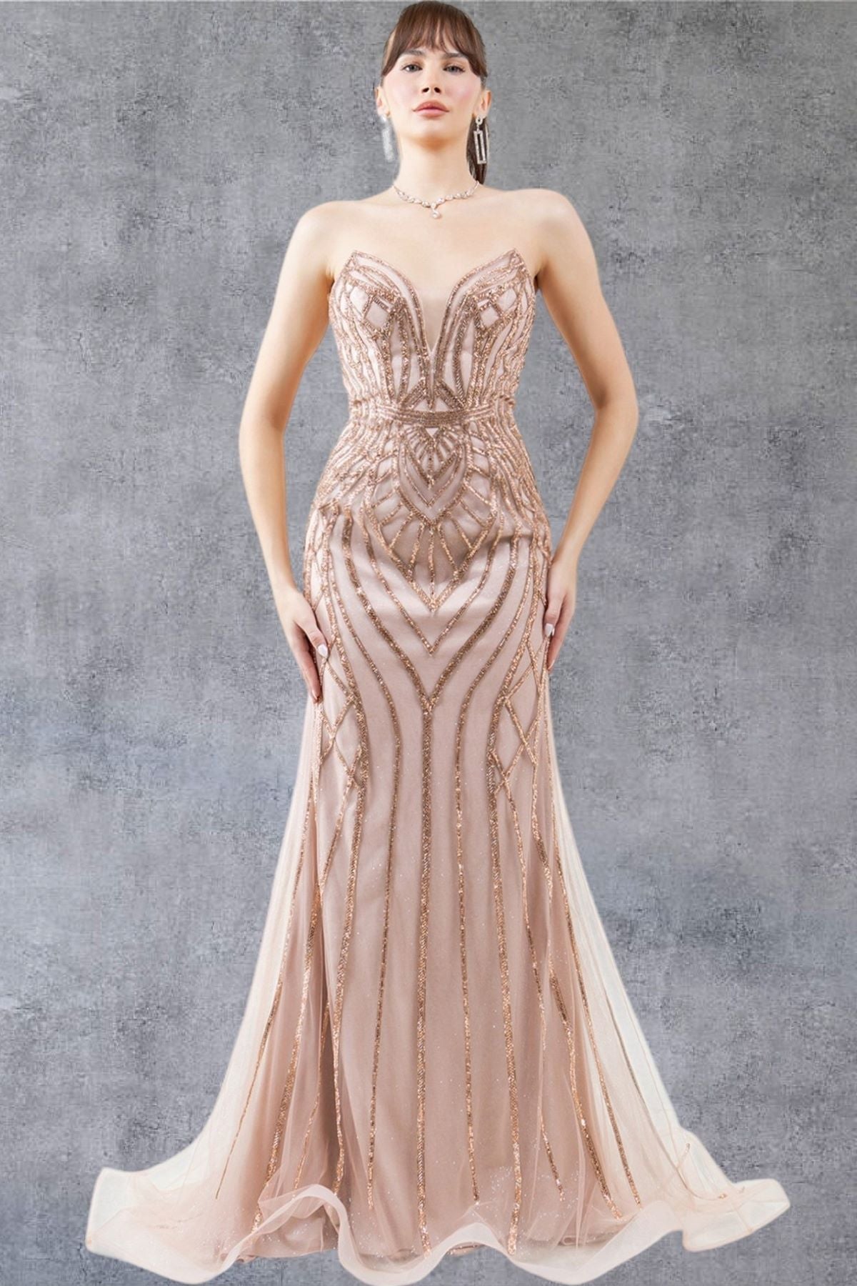 Art Deco Beaded Strapless Evening Gown - 8221J