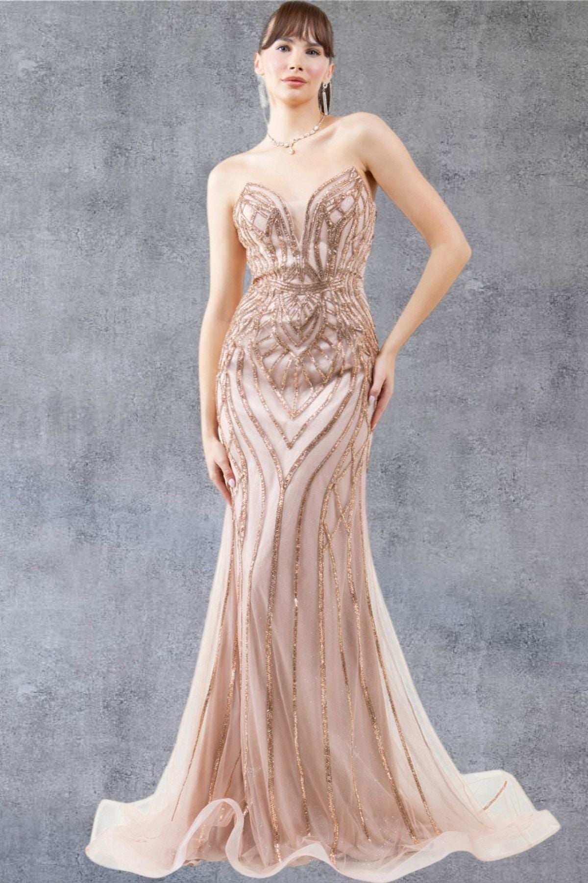 Art Deco Beaded Strapless Evening Gown - 8221J