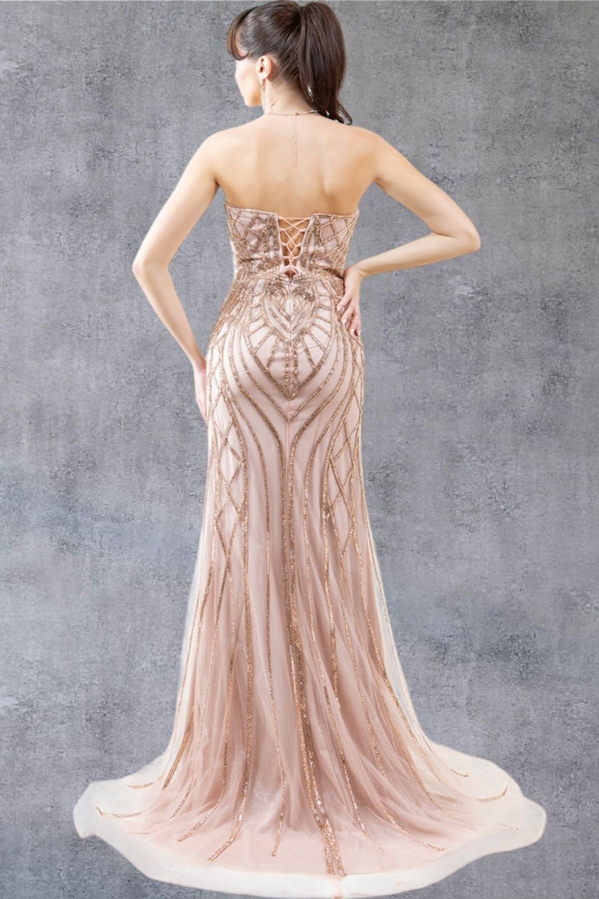 Art Deco Beaded Strapless Evening Gown - 8221J