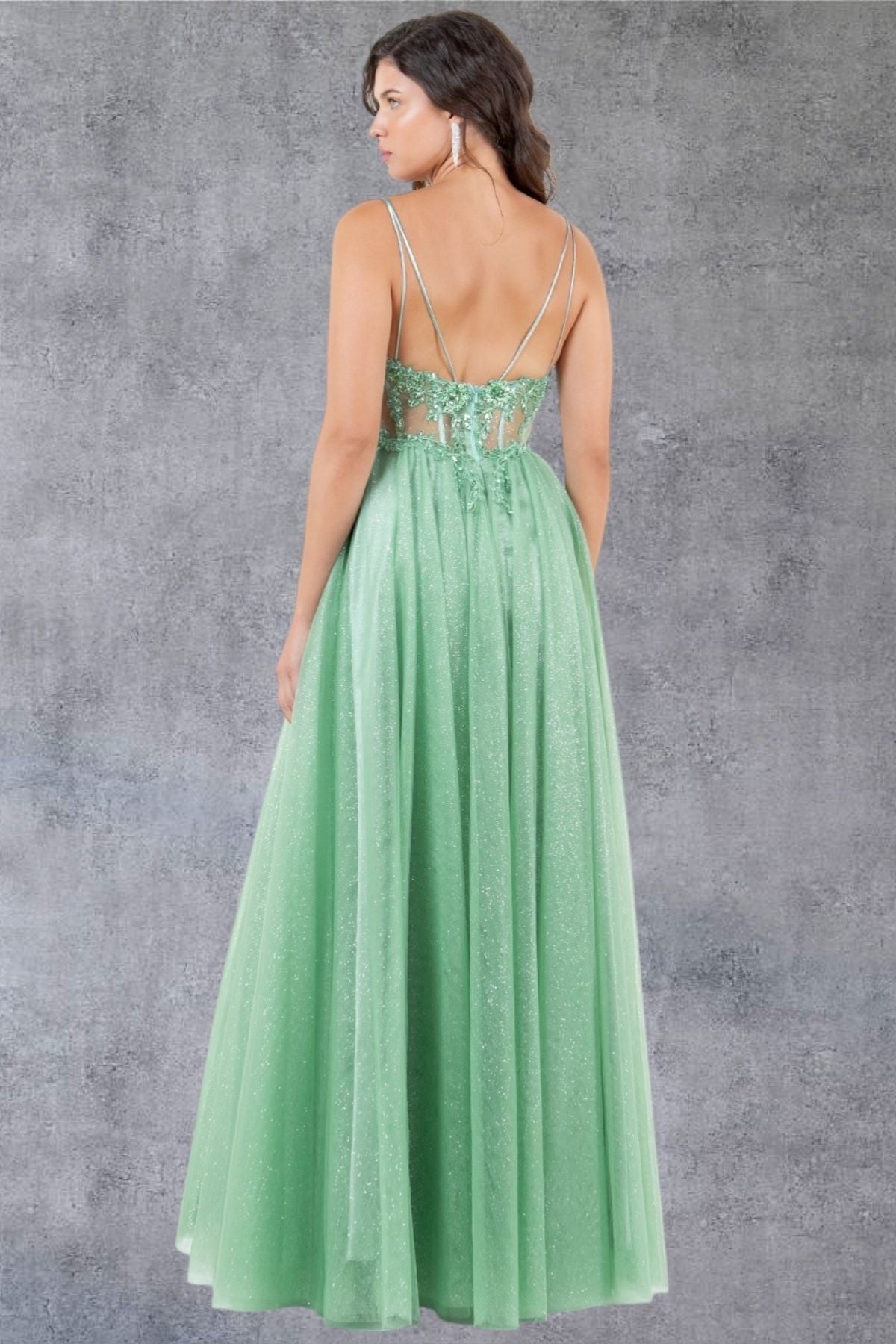 Romantic Sage Green Beaded A-Line Gown - 8238J
