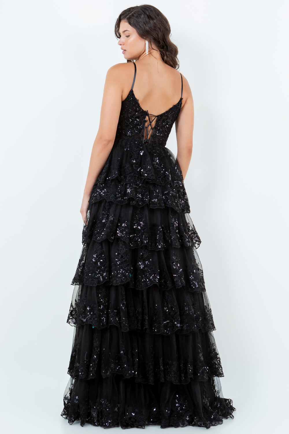 Layered Lace Sequin Tiered Gown - 8248J