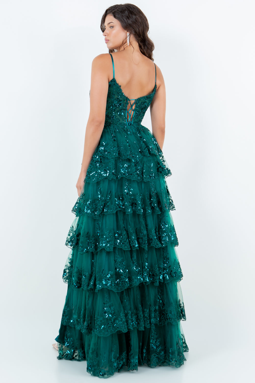 Layered Lace Sequin Tiered Gown - 8248J