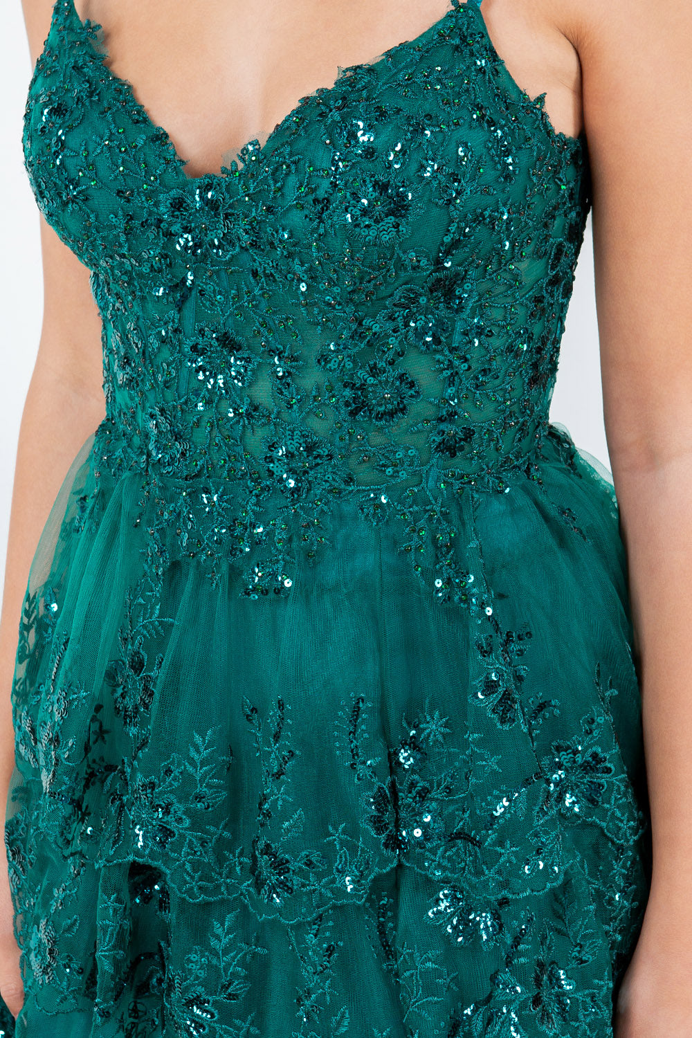 Layered Lace Sequin Tiered Gown - 8248J