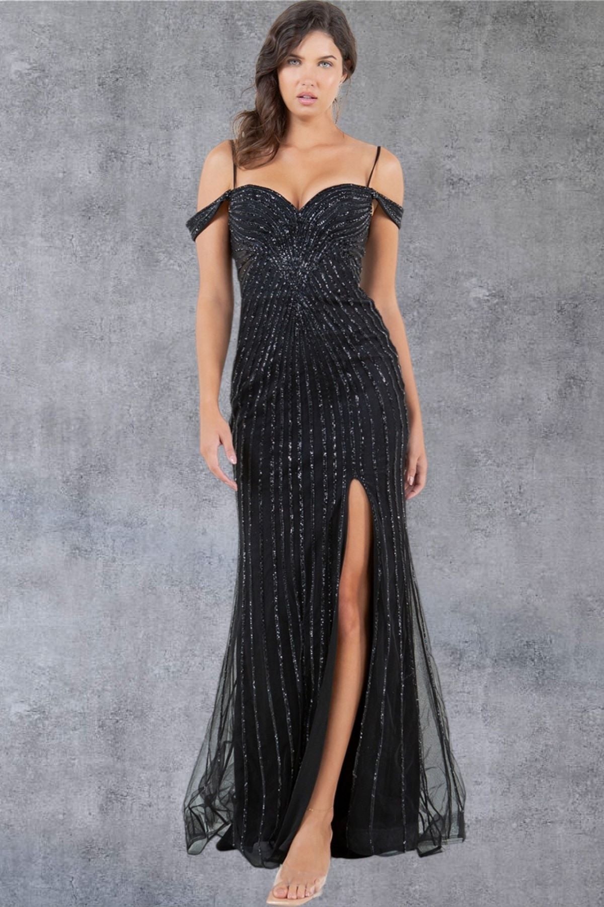 Radiant Noir Embellished Sweetheart Gown - 8269J