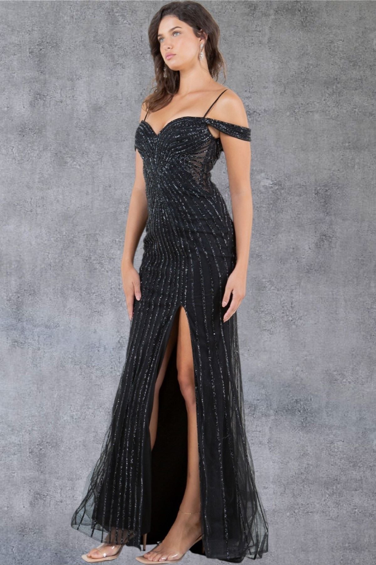Radiant Noir Embellished Sweetheart Gown - 8269J