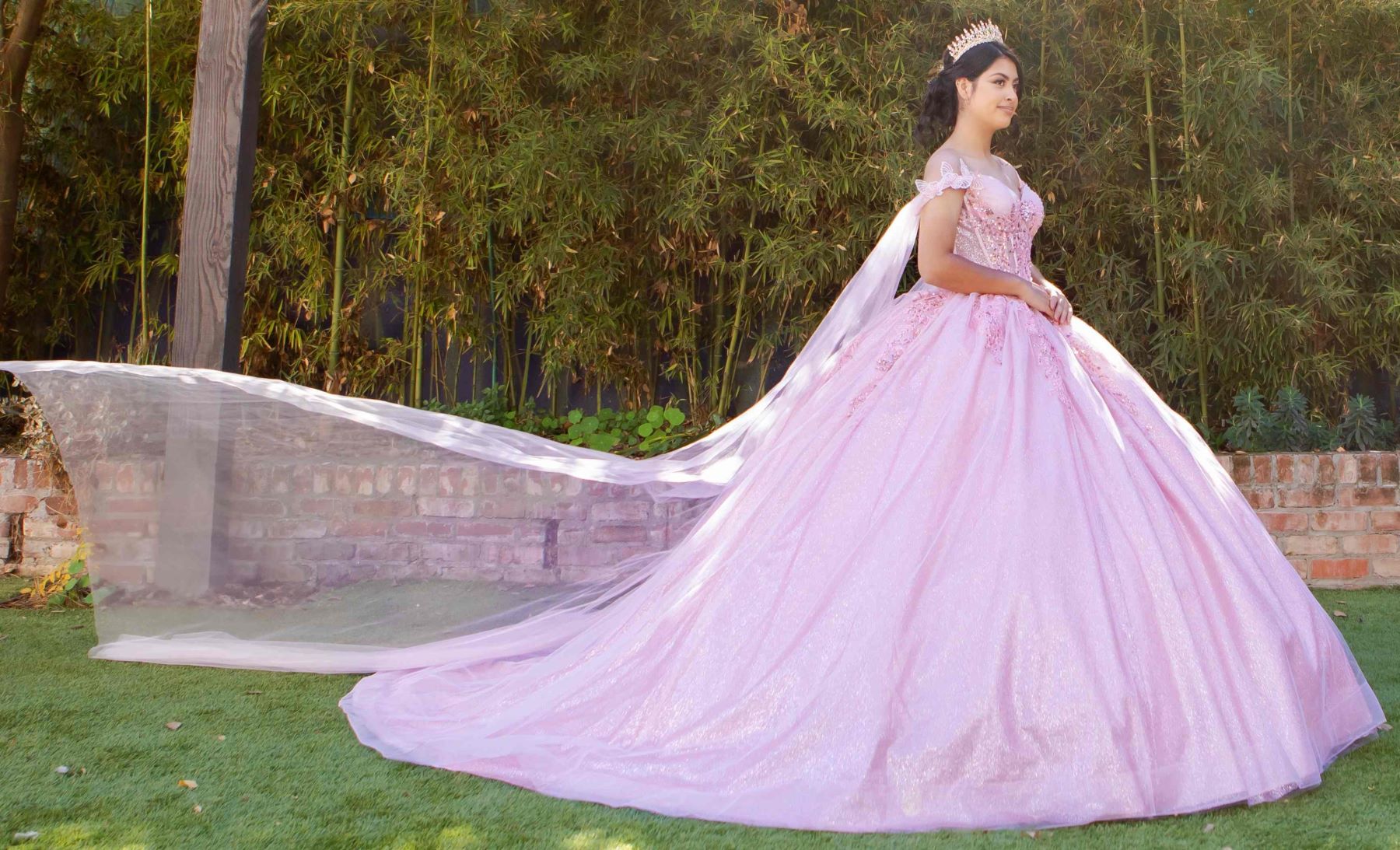 Dramatic Sequin Embellished Quinceañera Ball Gown with Sheer Cape - 8270J