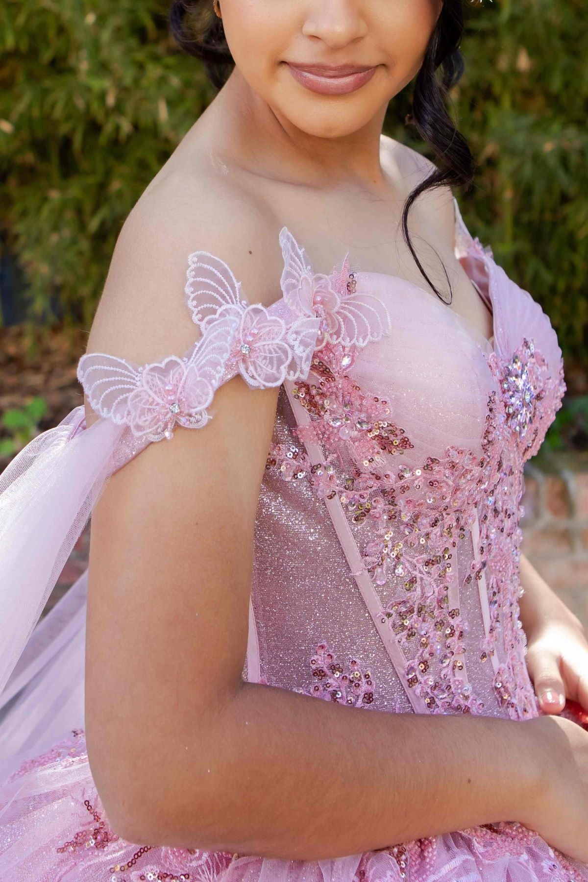 Dramatic Sequin Embellished Quinceañera Ball Gown with Sheer Cape - 8270J