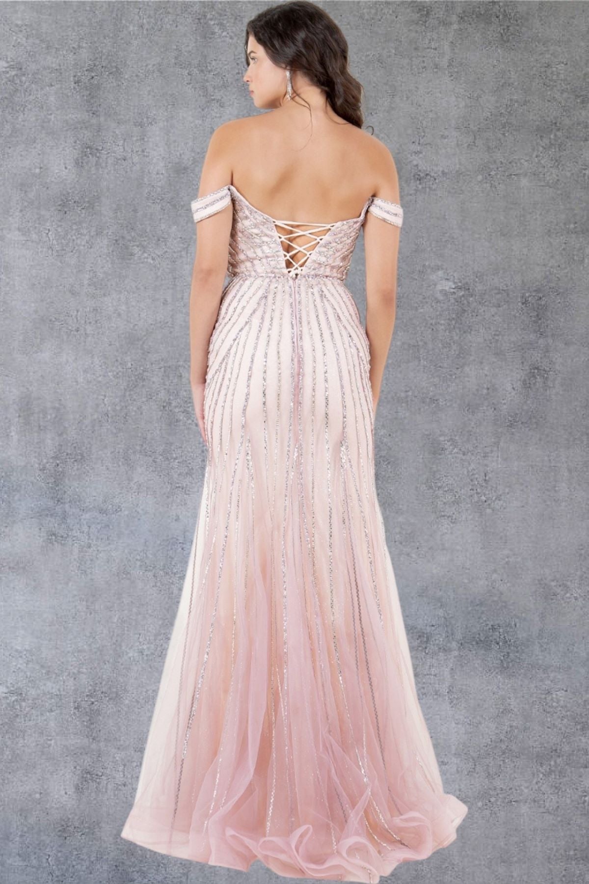 Beaded Off-Shoulder Tulle Gown – Style 8271J
