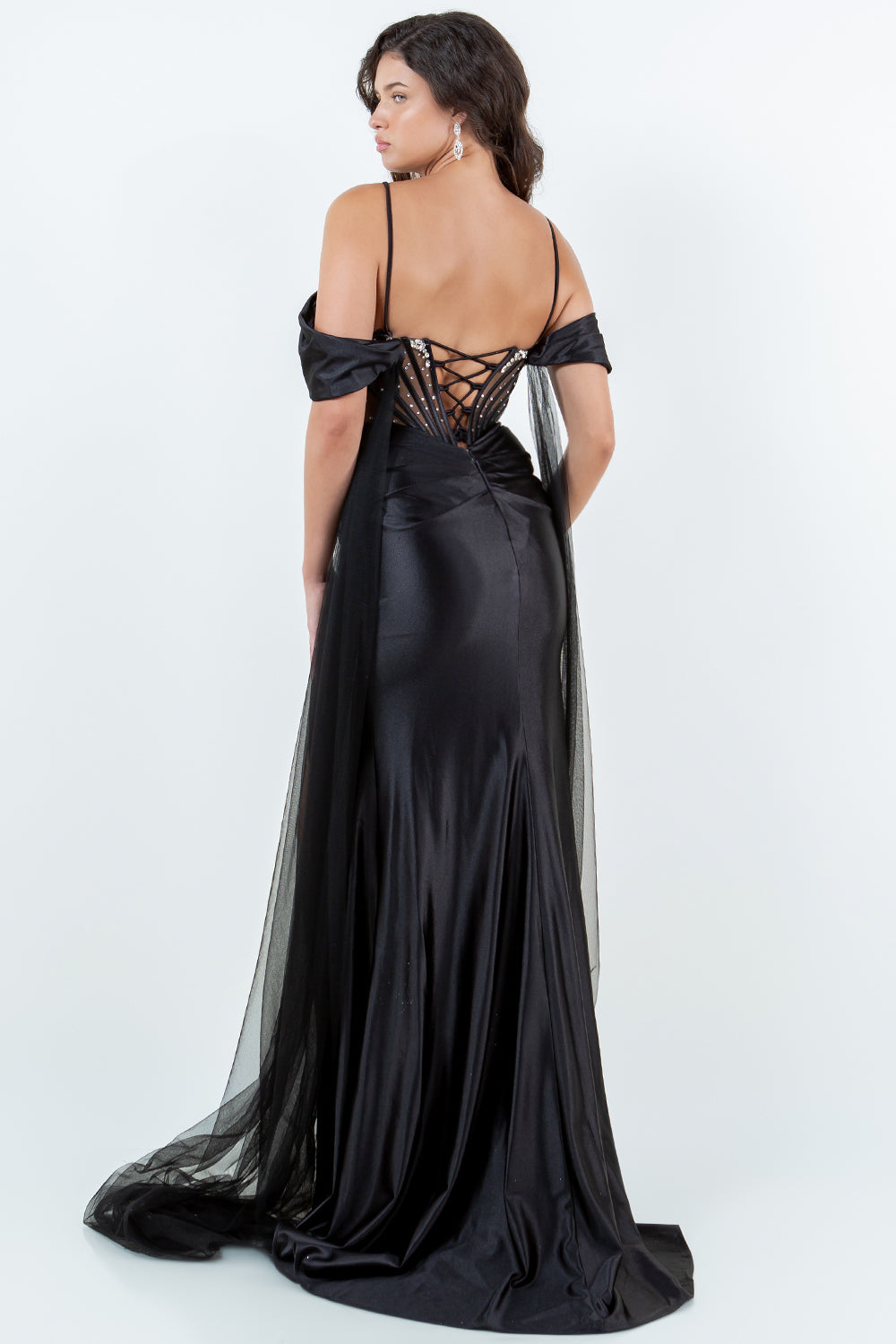 Crystal Mesh Corset Gown with Sheer Train – 8273J