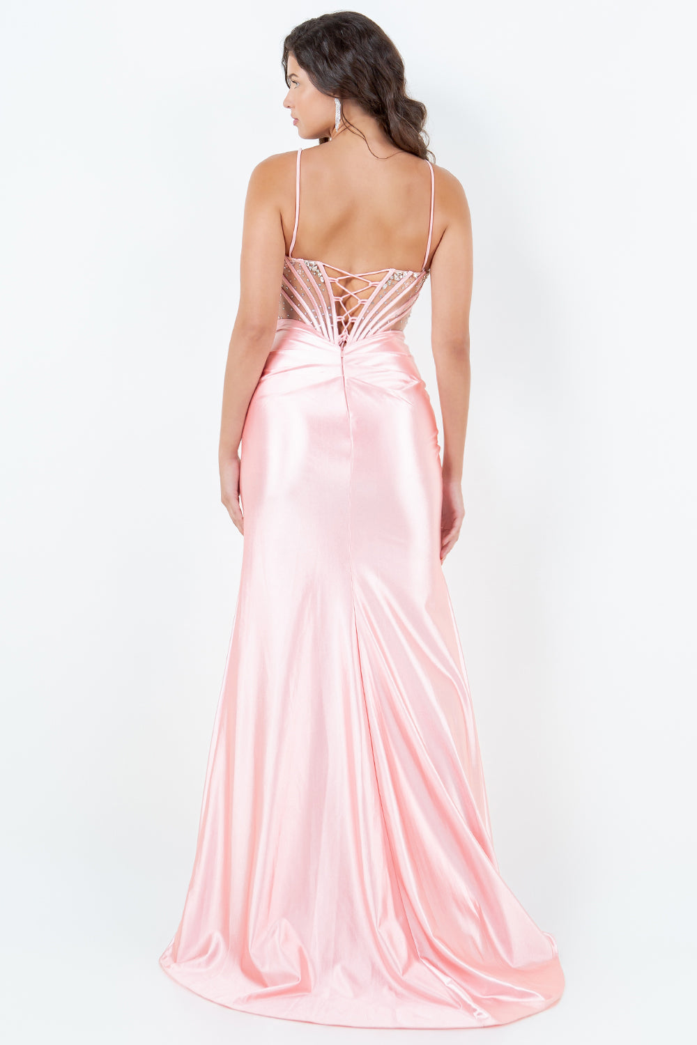 Crystal Mesh Corset Gown with Sheer Train – 8273J
