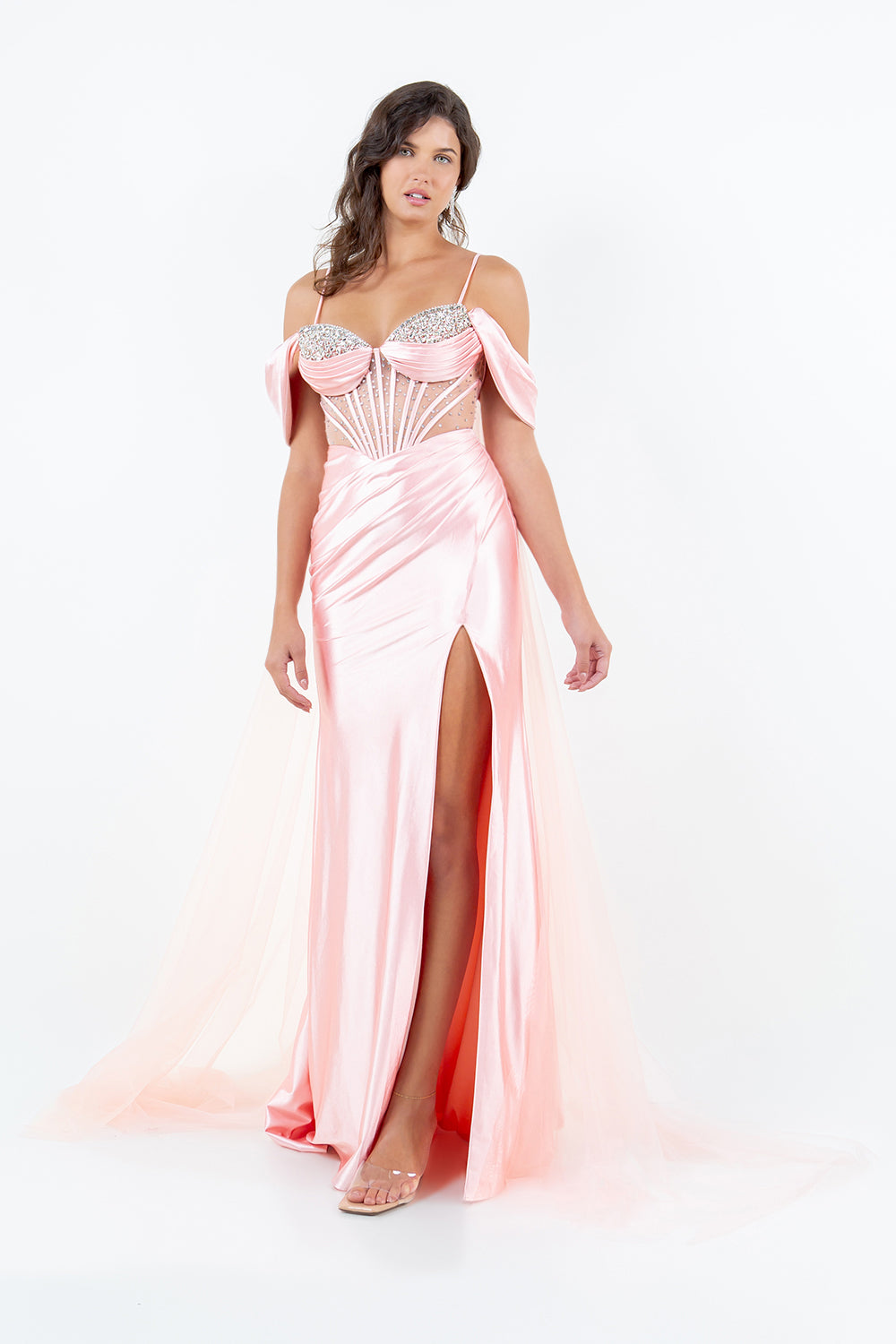 Crystal Mesh Corset Gown with Sheer Train – 8273J