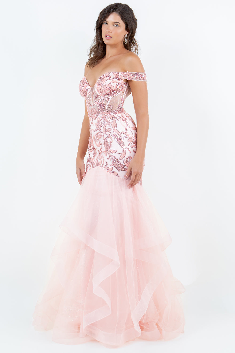 Sequin Embroidered Mermaid Gown, Off-the-Shoulder Elegance - 8274J