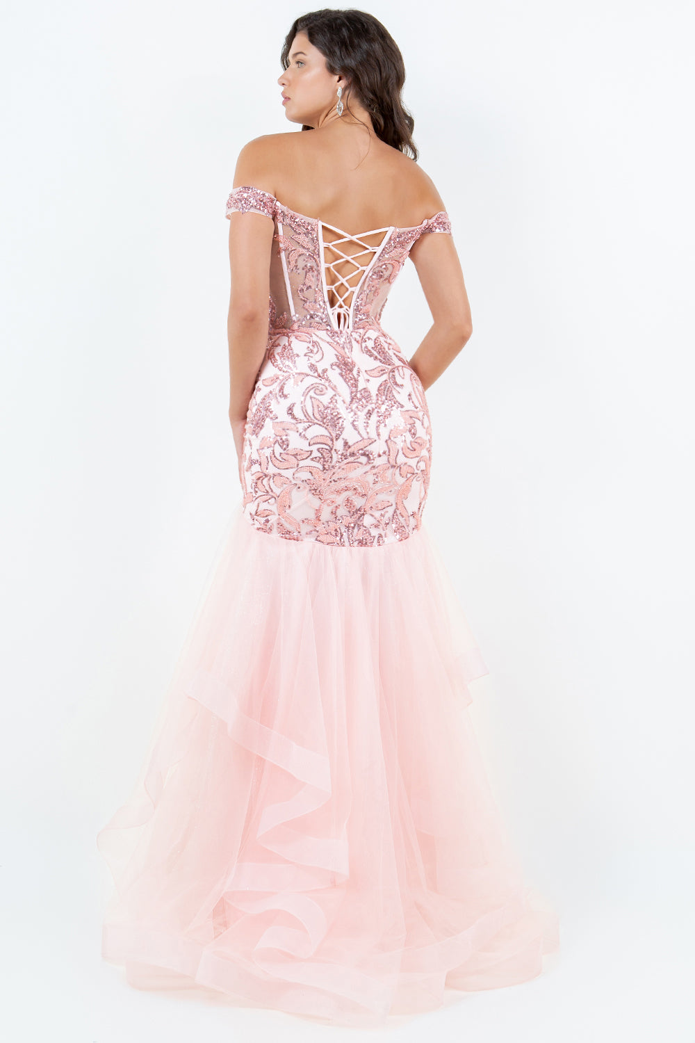 Sequin Embroidered Mermaid Gown, Off-the-Shoulder Elegance - 8274J