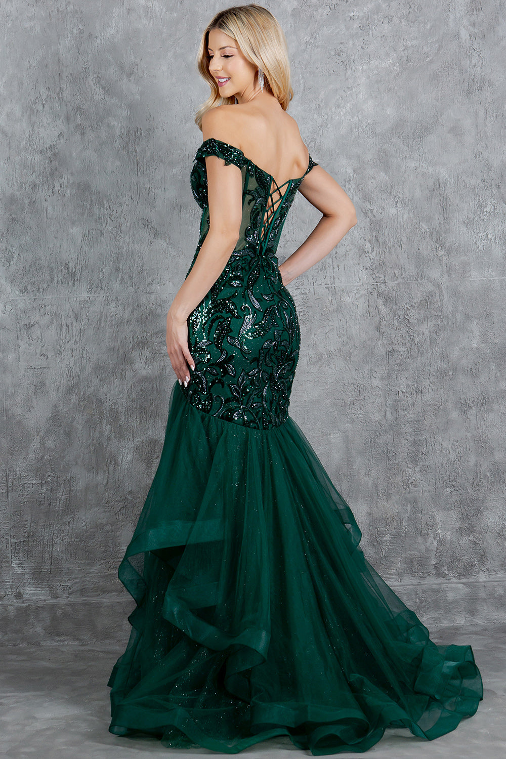 Sequin Embroidered Mermaid Gown, Off-the-Shoulder Elegance - 8274J