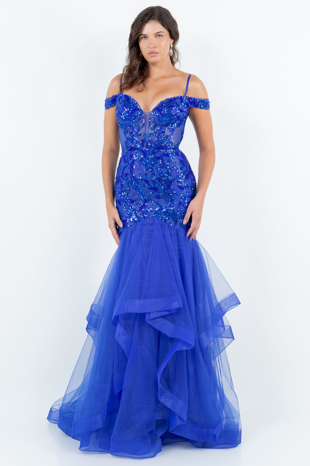 Sequin Embroidered Mermaid Gown, Off-the-Shoulder Elegance - 8274J