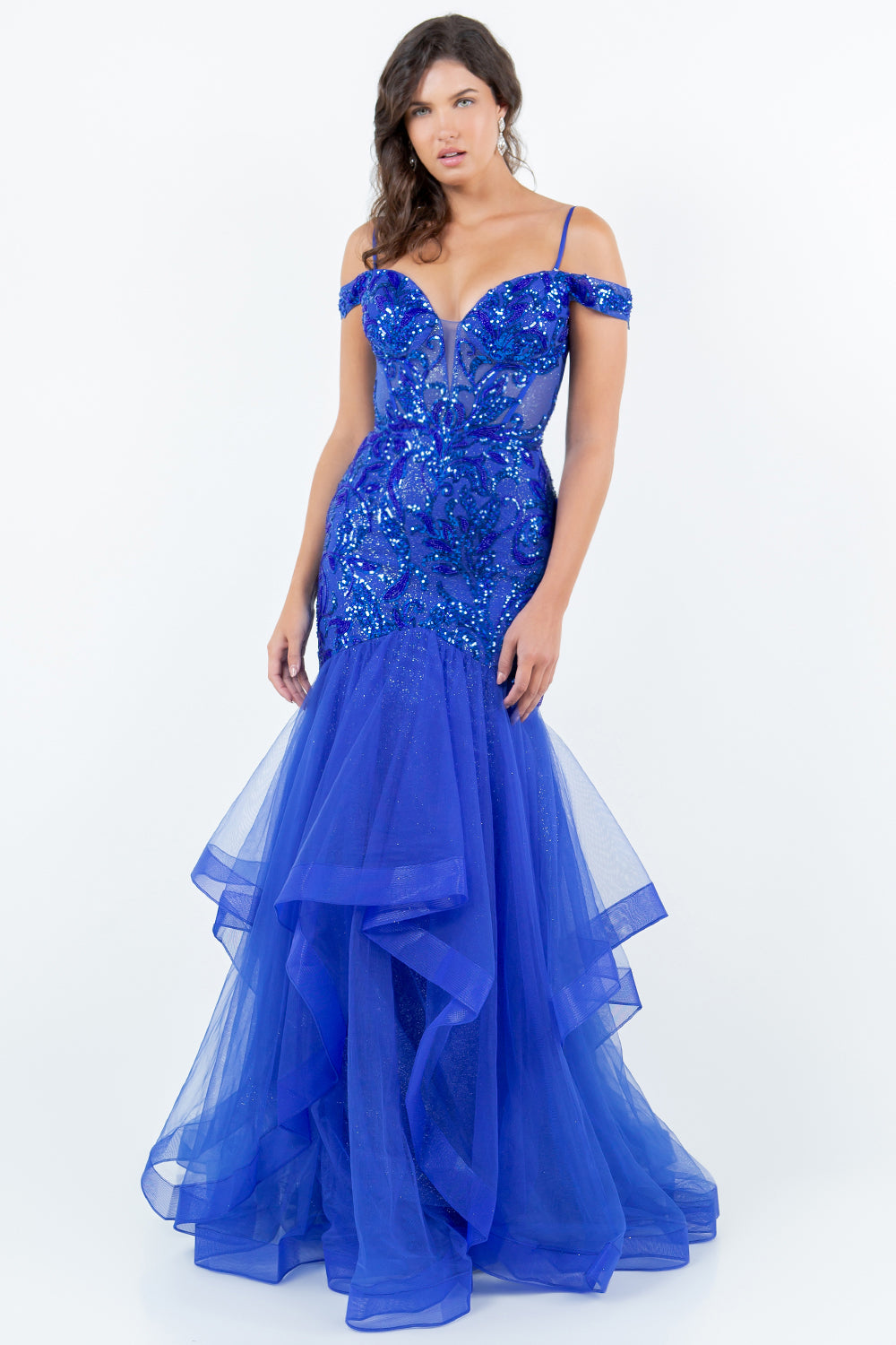 Sequin Embroidered Mermaid Gown, Off-the-Shoulder Elegance - 8274J