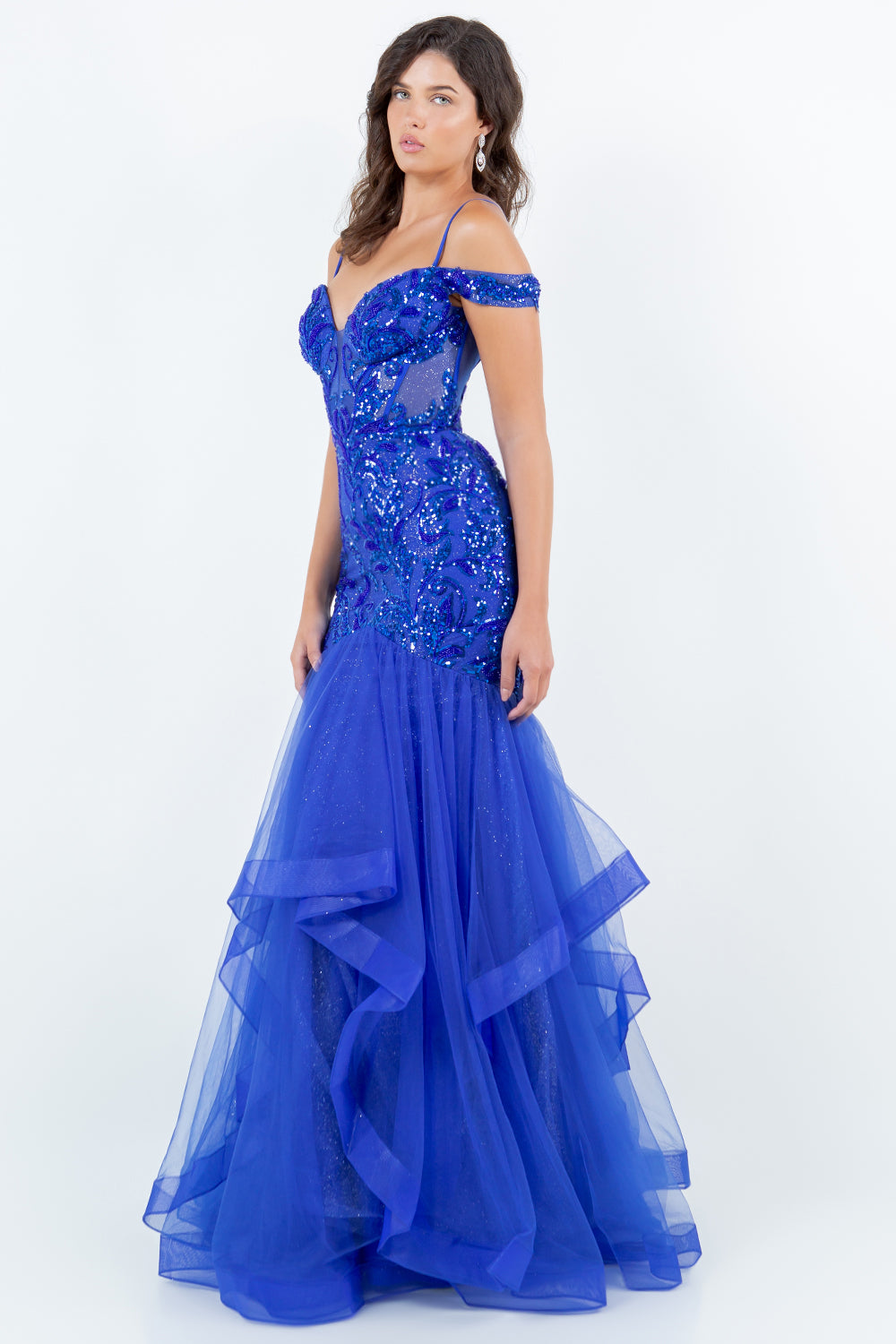 Sequin Embroidered Mermaid Gown, Off-the-Shoulder Elegance - 8274J