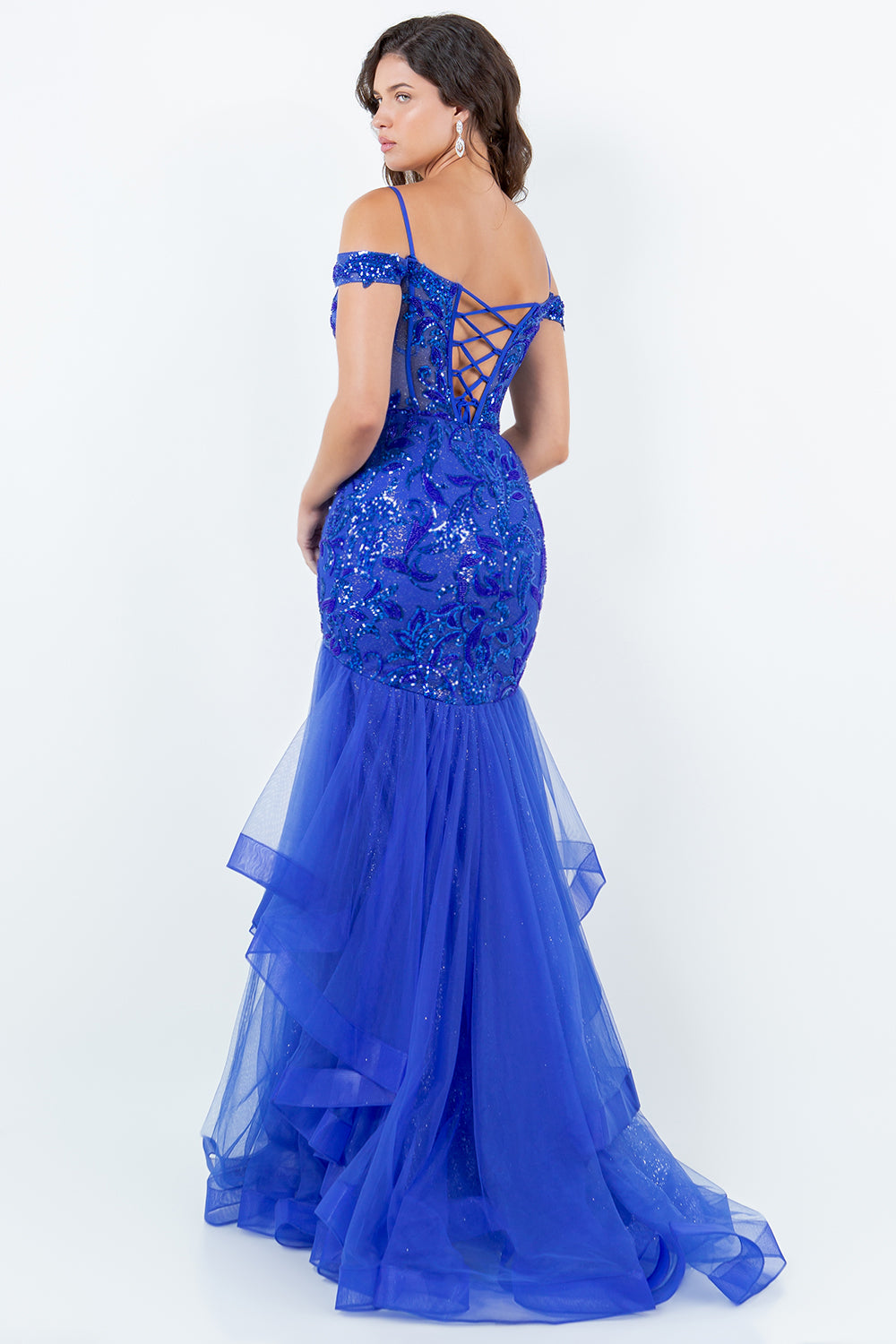 Sequin Embroidered Mermaid Gown, Off-the-Shoulder Elegance - 8274J