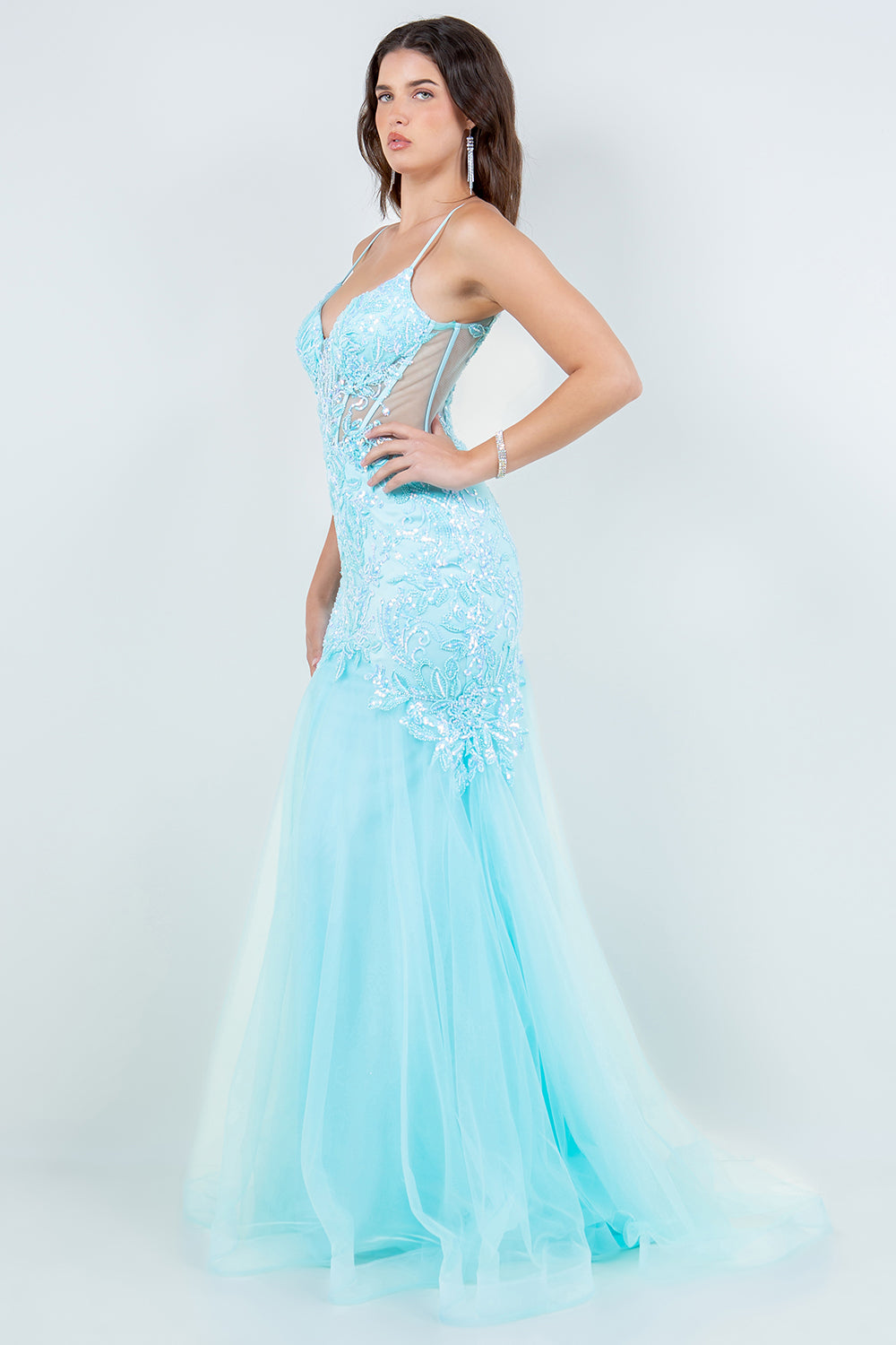 Lace Embellished Mermaid Gown with Sheer Illusion Bodice - 8276J