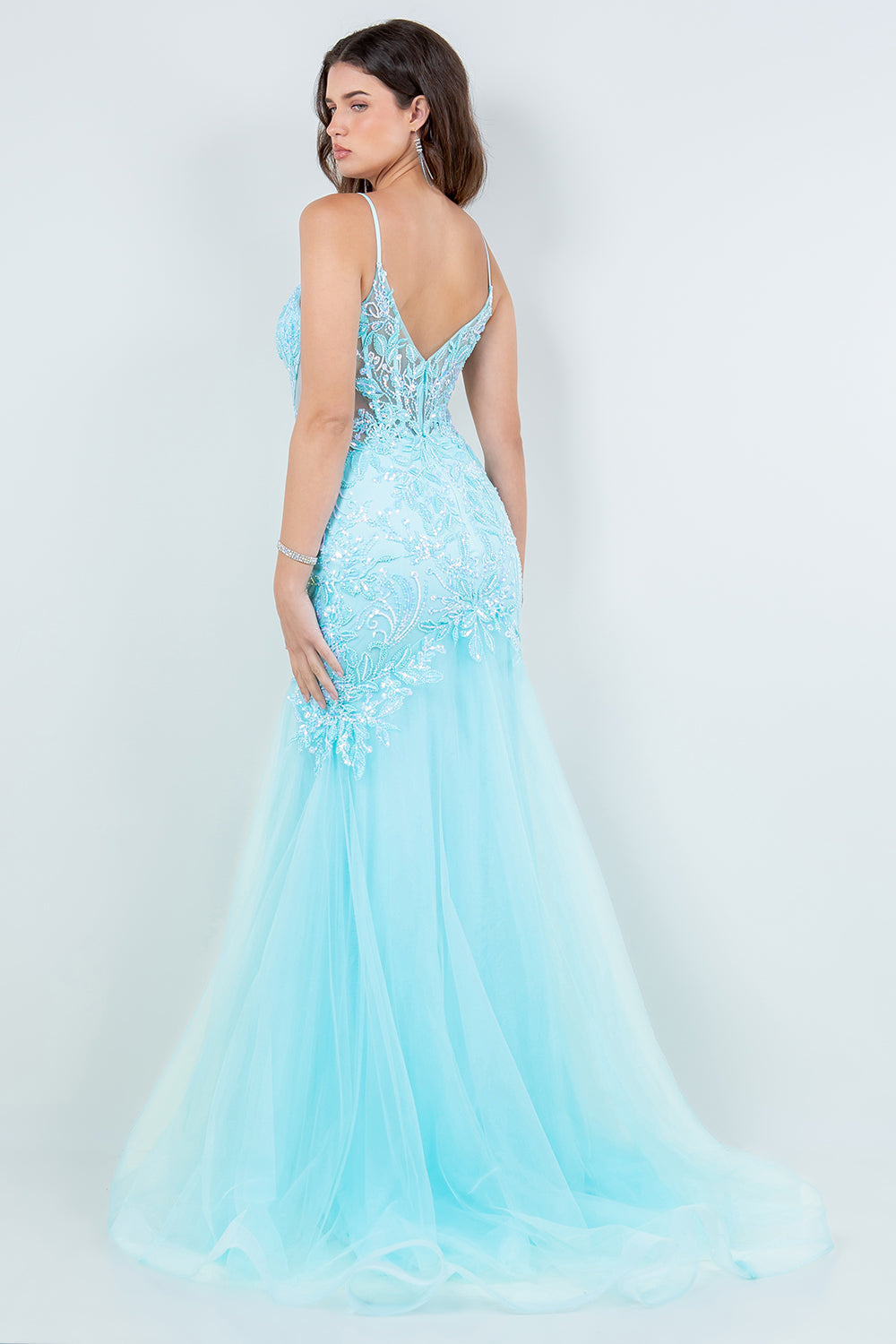 Lace Embellished Mermaid Gown with Sheer Illusion Bodice - 8276J
