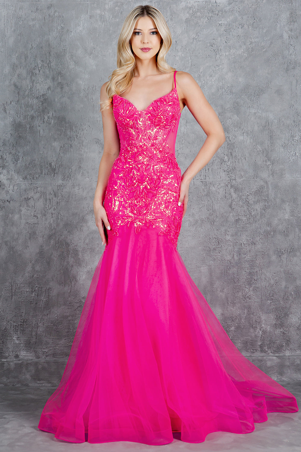Lace Embellished Mermaid Gown with Sheer Illusion Bodice - 8276J