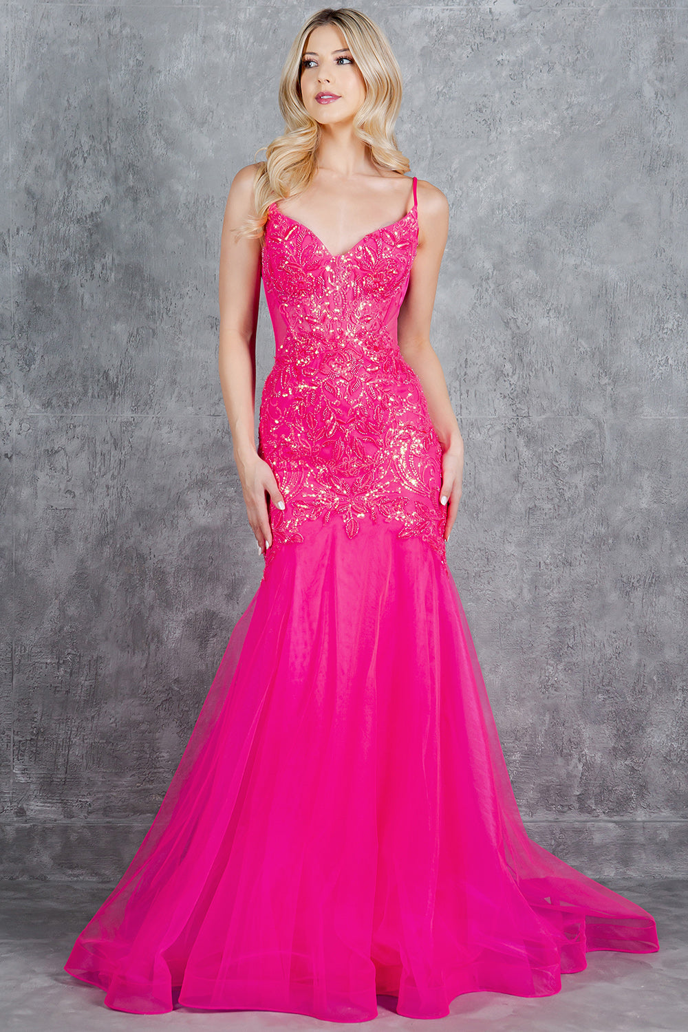 Lace Embellished Mermaid Gown with Sheer Illusion Bodice - 8276J
