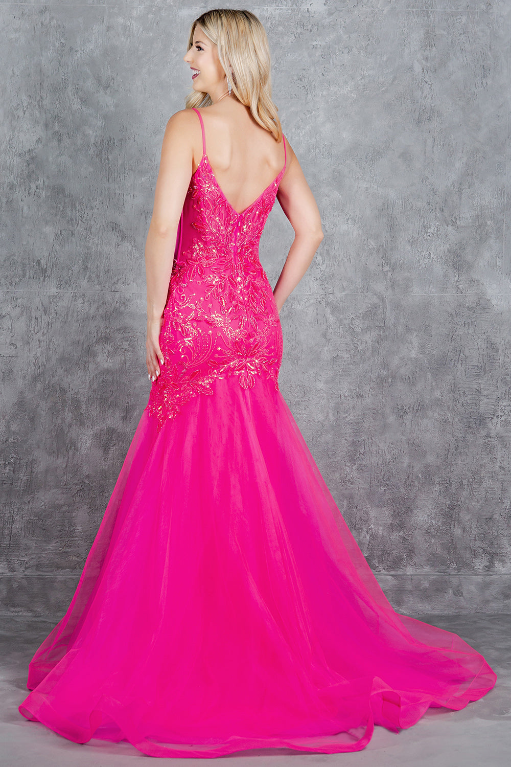 Lace Embellished Mermaid Gown with Sheer Illusion Bodice - 8276J