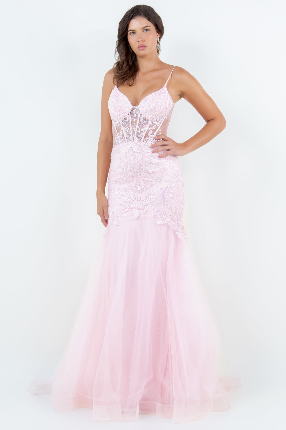 Lace Embellished Mermaid Gown with Sheer Illusion Bodice - 8276J
