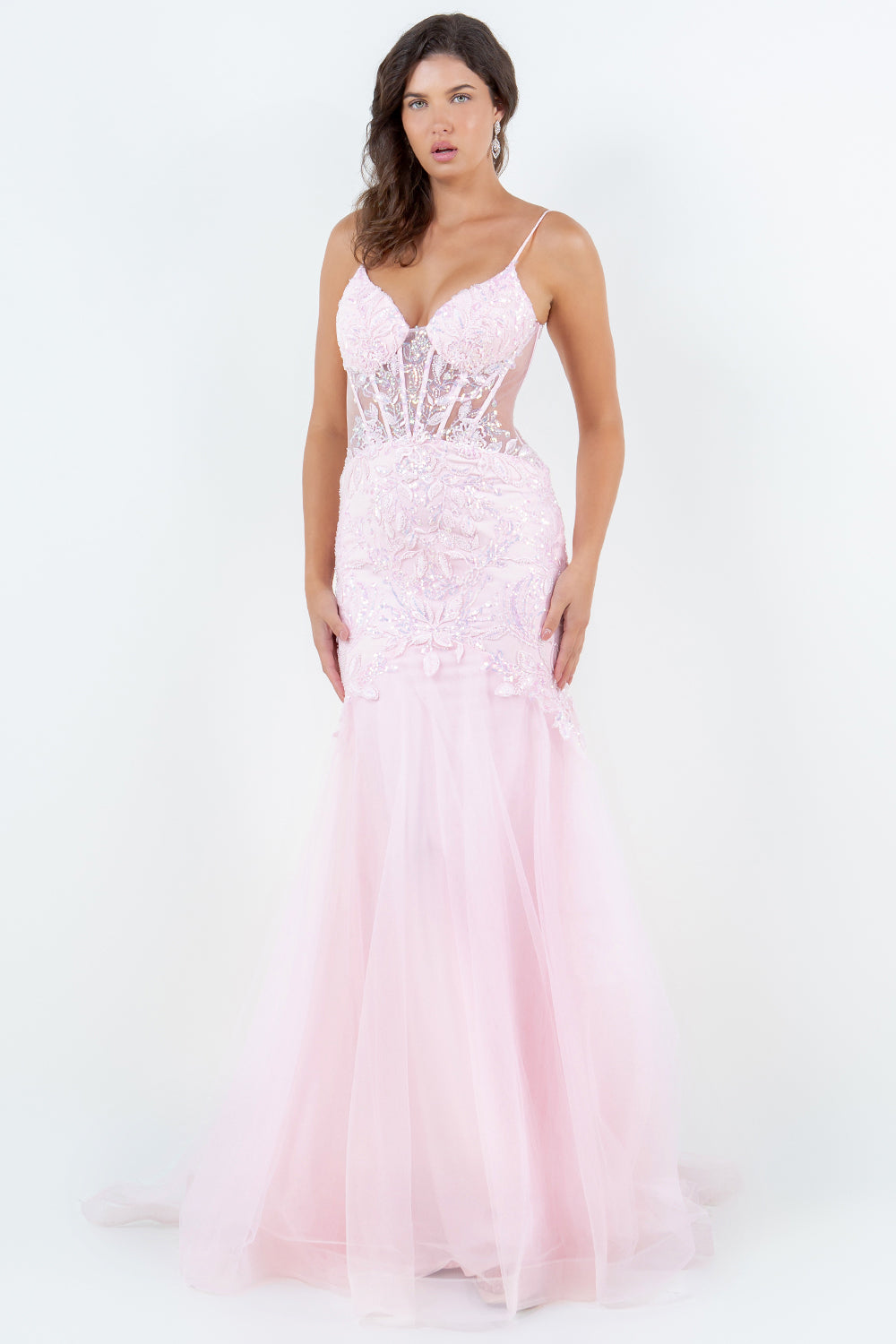 Lace Embellished Mermaid Gown with Sheer Illusion Bodice - 8276J