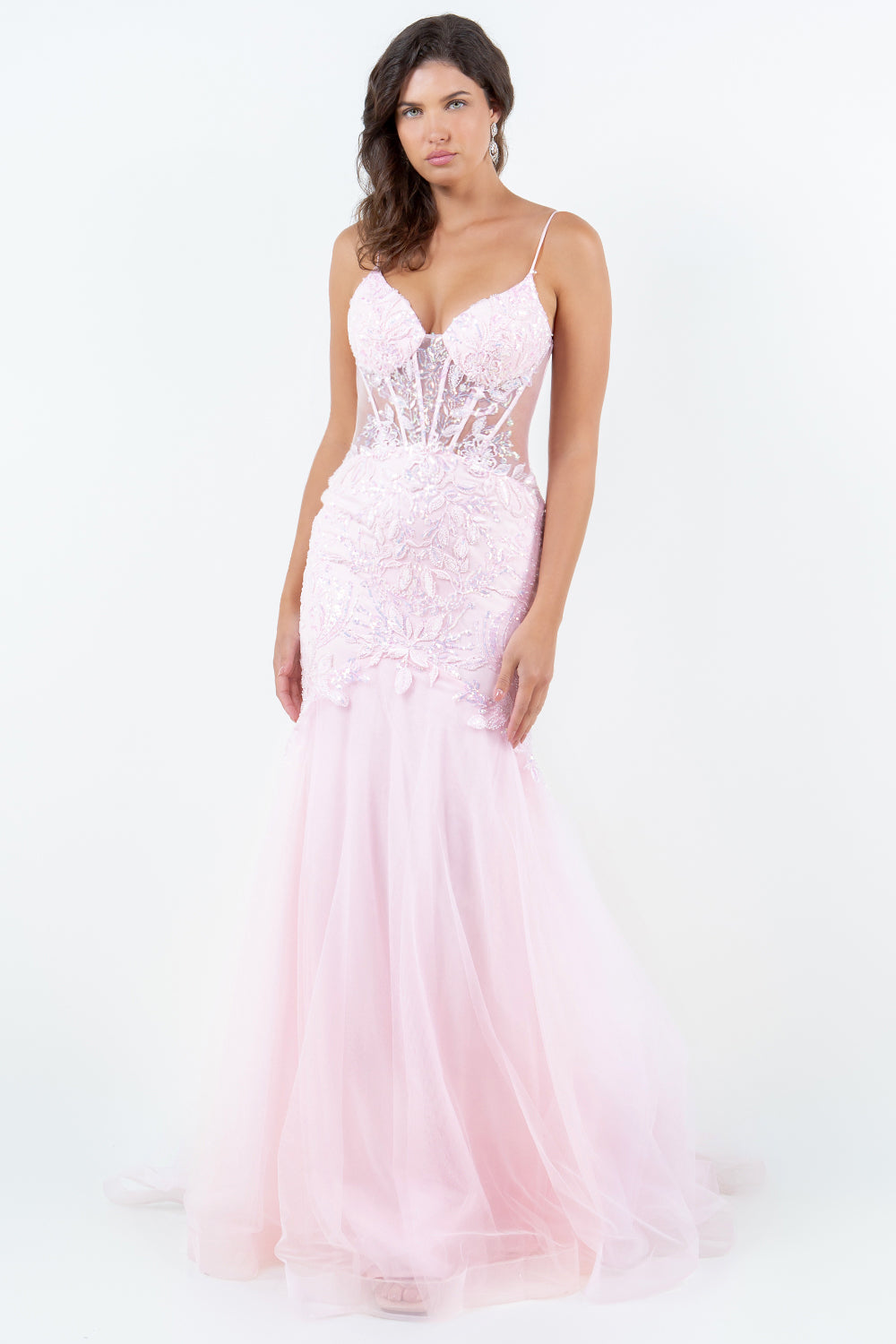 Lace Embellished Mermaid Gown with Sheer Illusion Bodice - 8276J