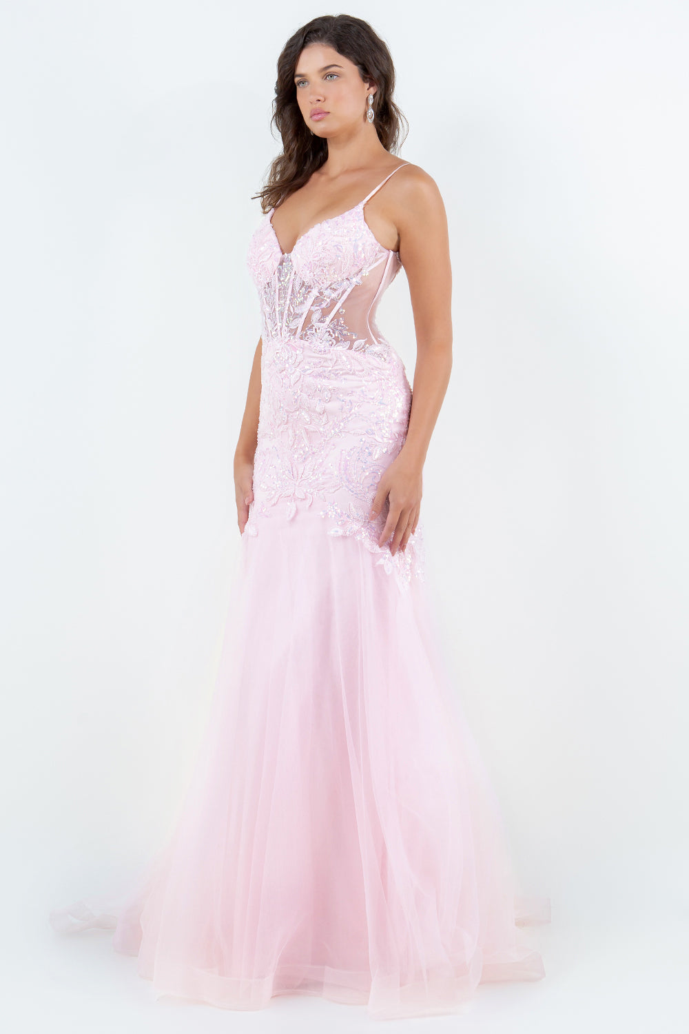 Lace Embellished Mermaid Gown with Sheer Illusion Bodice - 8276J