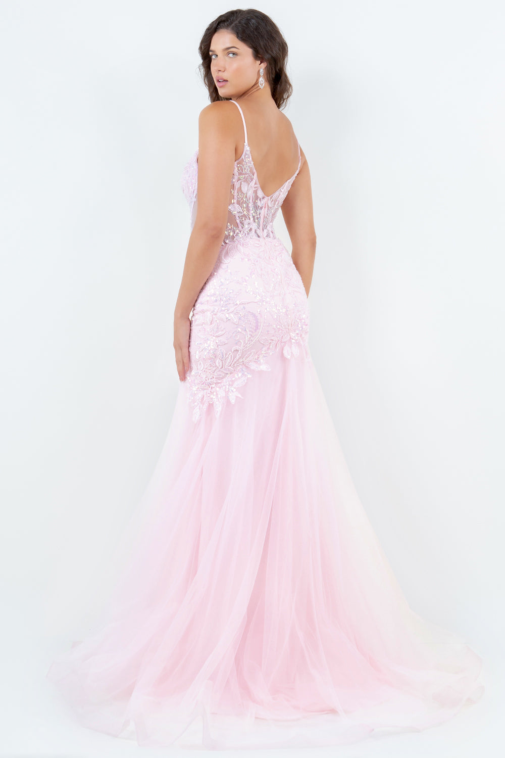 Lace Embellished Mermaid Gown with Sheer Illusion Bodice - 8276J