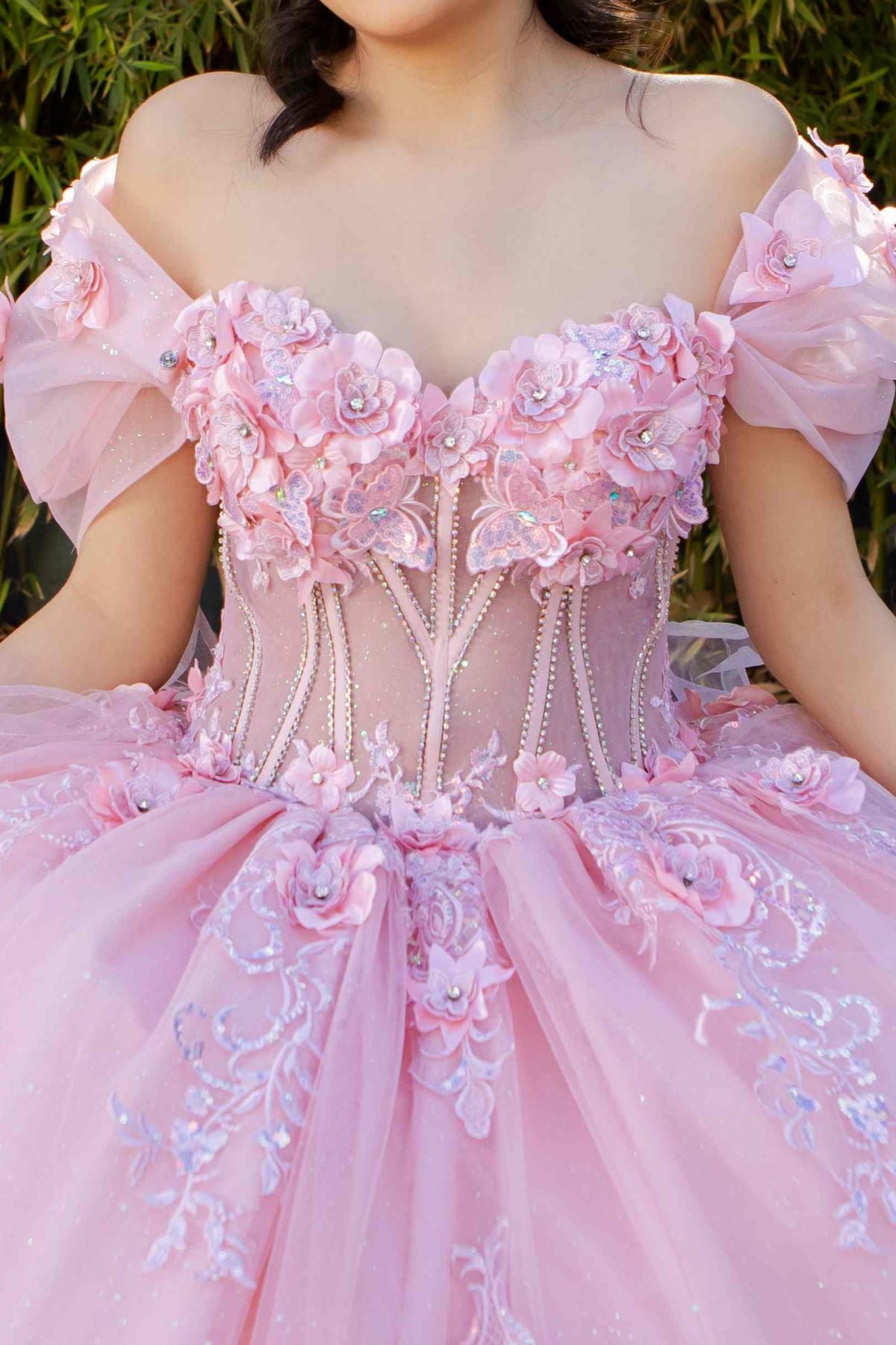 Romantic Floral Embroidered Quinceañera Ball Gown - 8330J