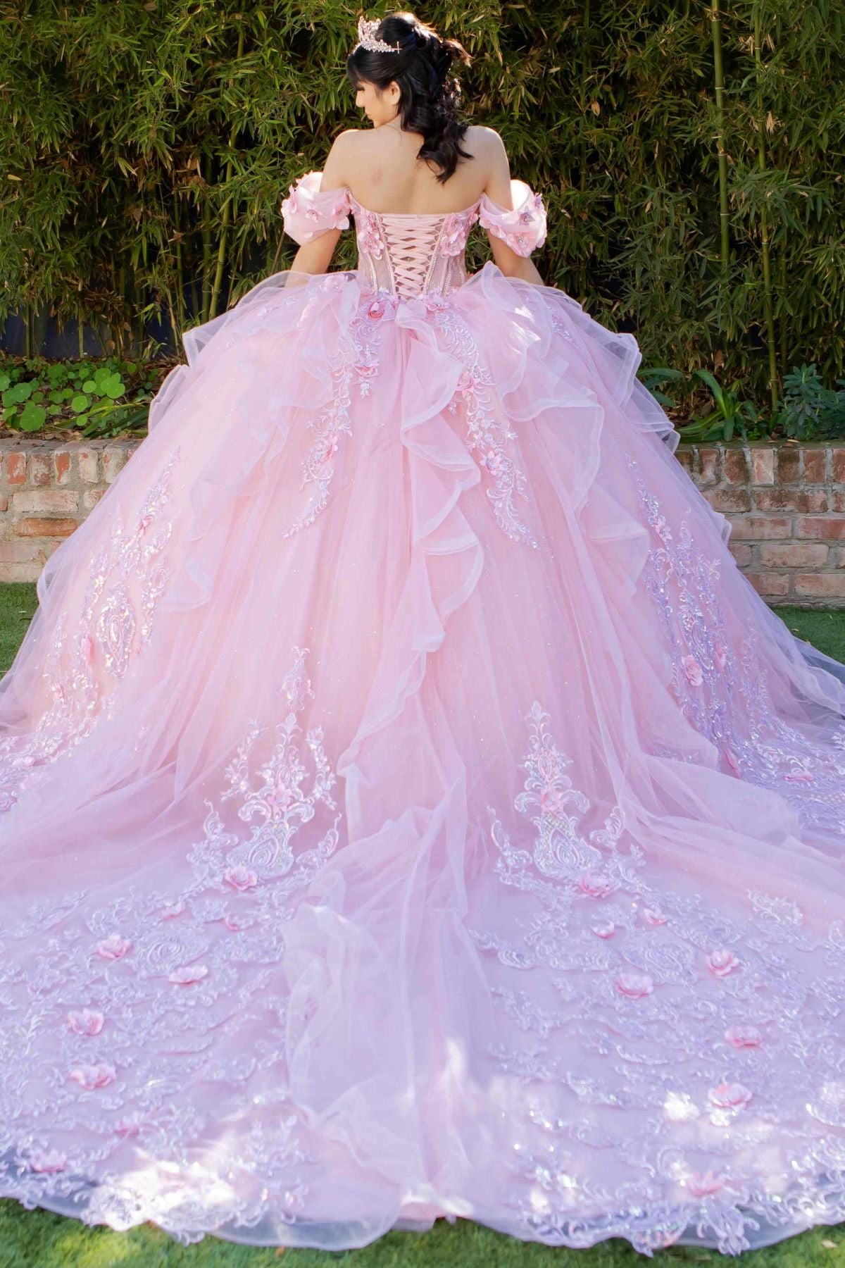 Romantic Floral Embroidered Quinceañera Ball Gown - 8330J