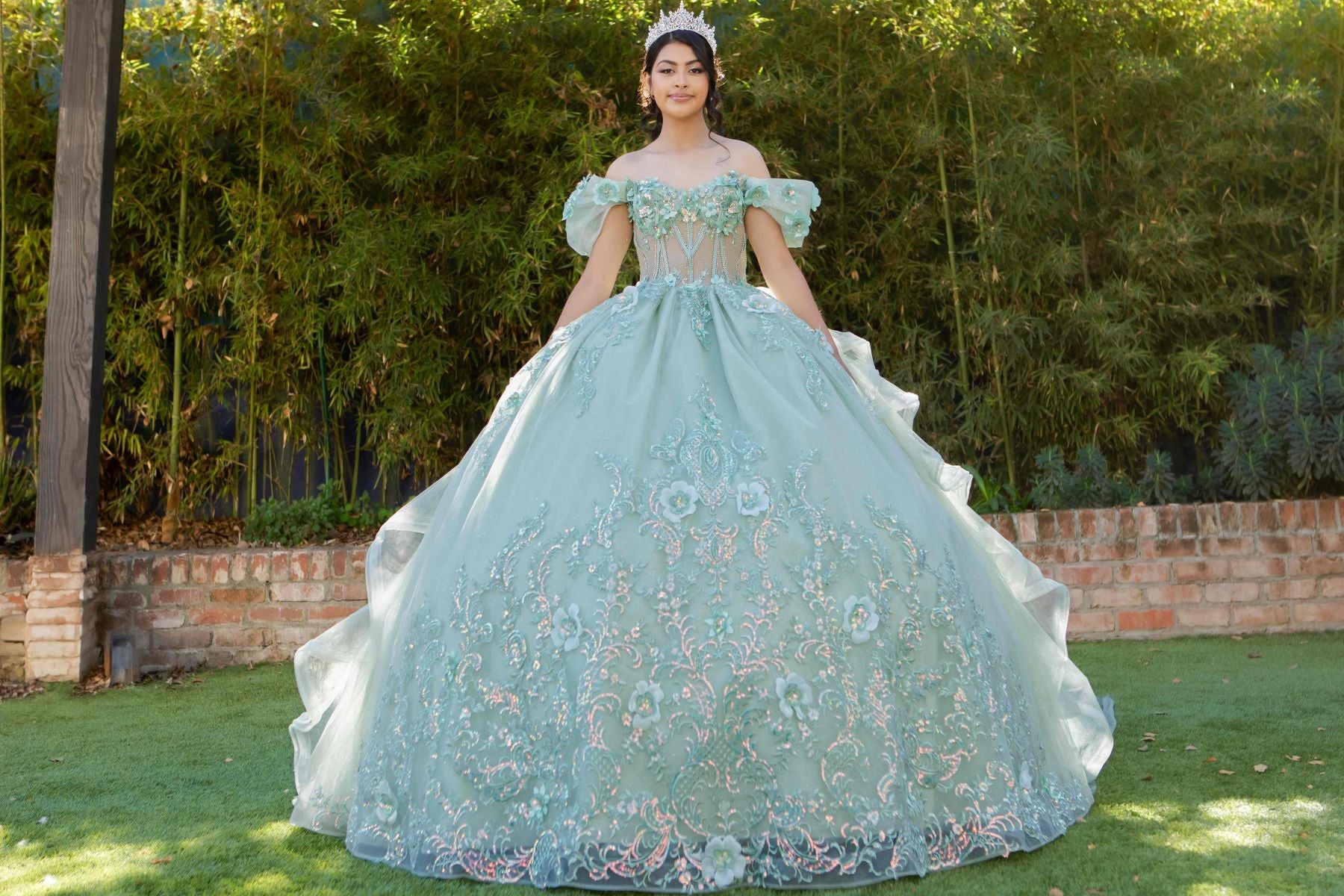 Romantic Floral Embroidered Quinceañera Ball Gown - 8330J