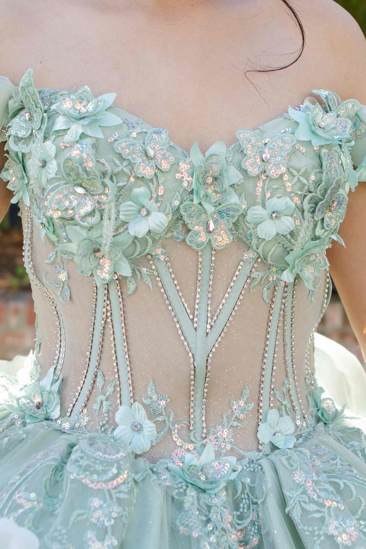 Romantic Floral Embroidered Quinceañera Ball Gown - 8330J