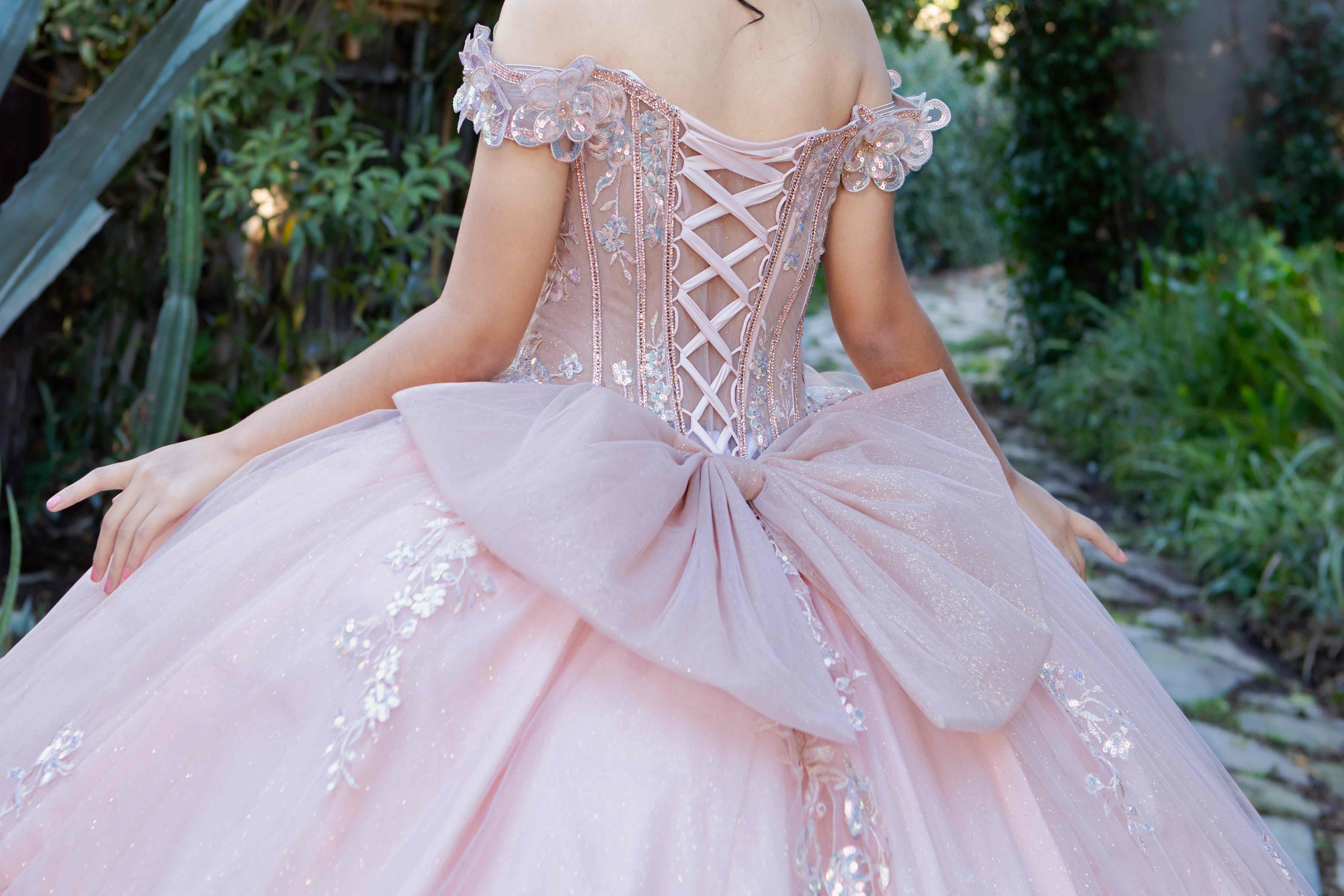 Enchanting Quinceañera Gown with 3D Floral Appliqués and Beaded Corset Bodice - 8370J