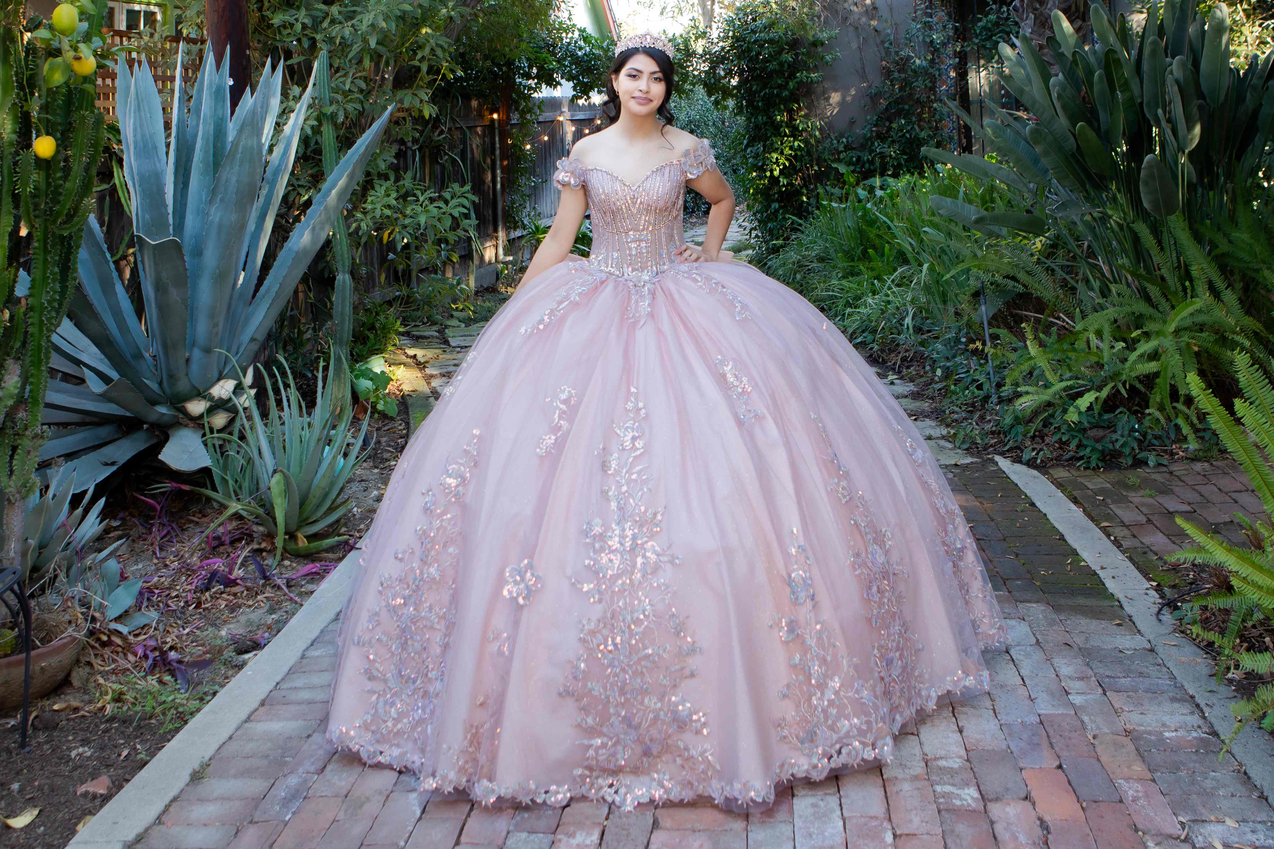 Enchanting Quinceañera Gown with 3D Floral Appliqués and Beaded Corset Bodice - 8370J