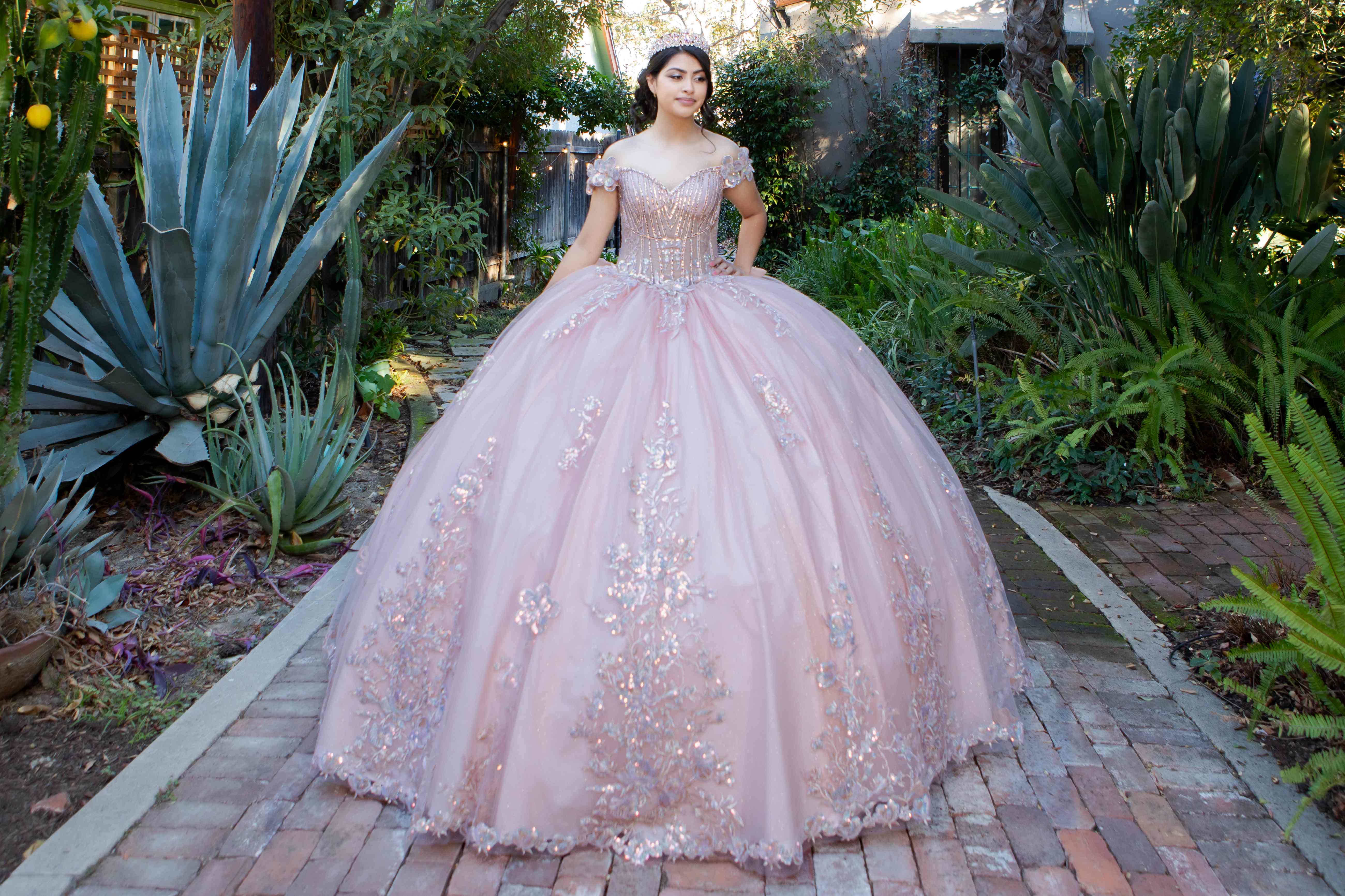 Enchanting Quinceañera Gown with 3D Floral Appliqués and Beaded Corset Bodice - 8370J