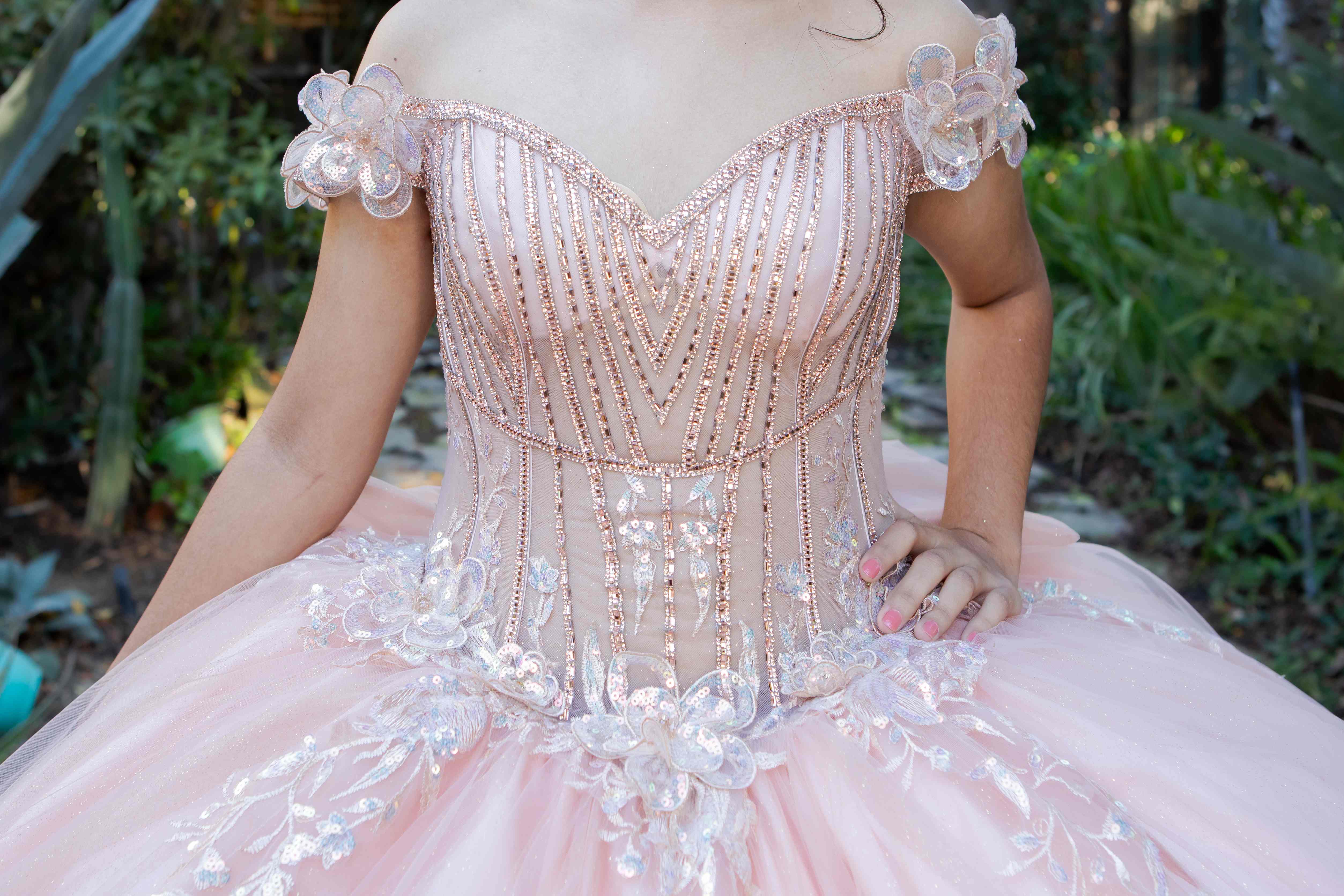 Enchanting Quinceañera Gown with 3D Floral Appliqués and Beaded Corset Bodice - 8370J