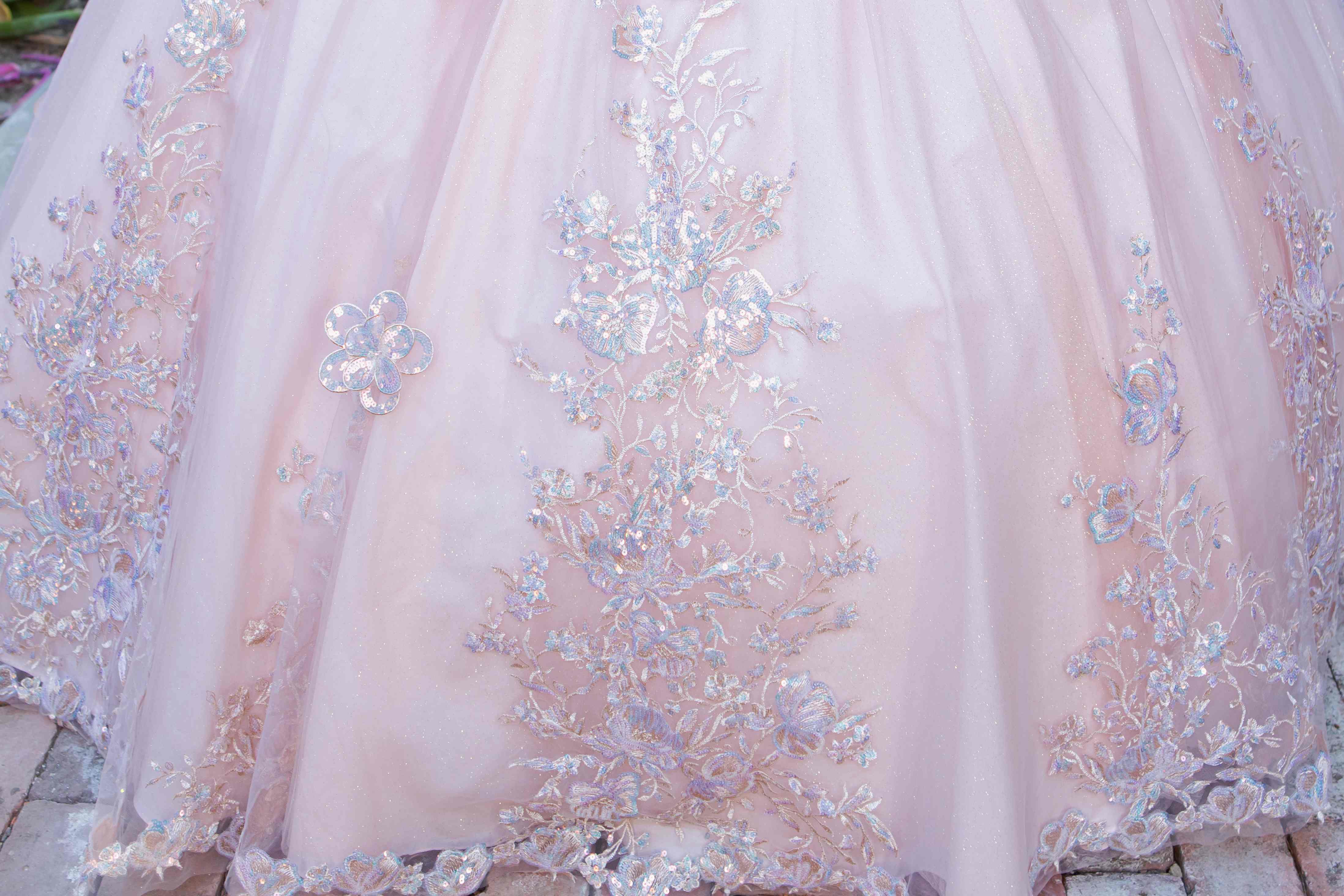 Enchanting Quinceañera Gown with 3D Floral Appliqués and Beaded Corset Bodice - 8370J