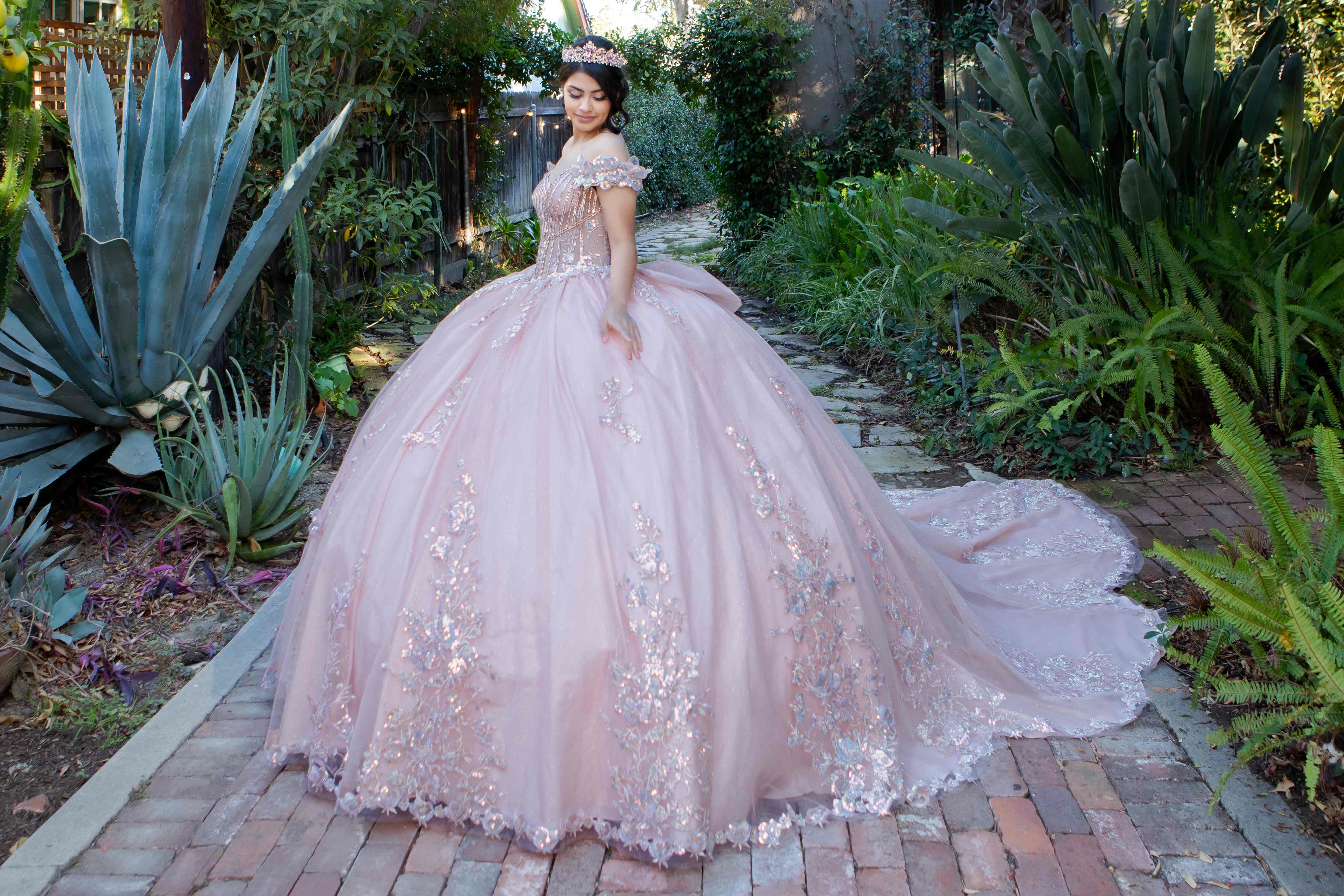 Enchanting Quinceañera Gown with 3D Floral Appliqués and Beaded Corset Bodice - 8370J