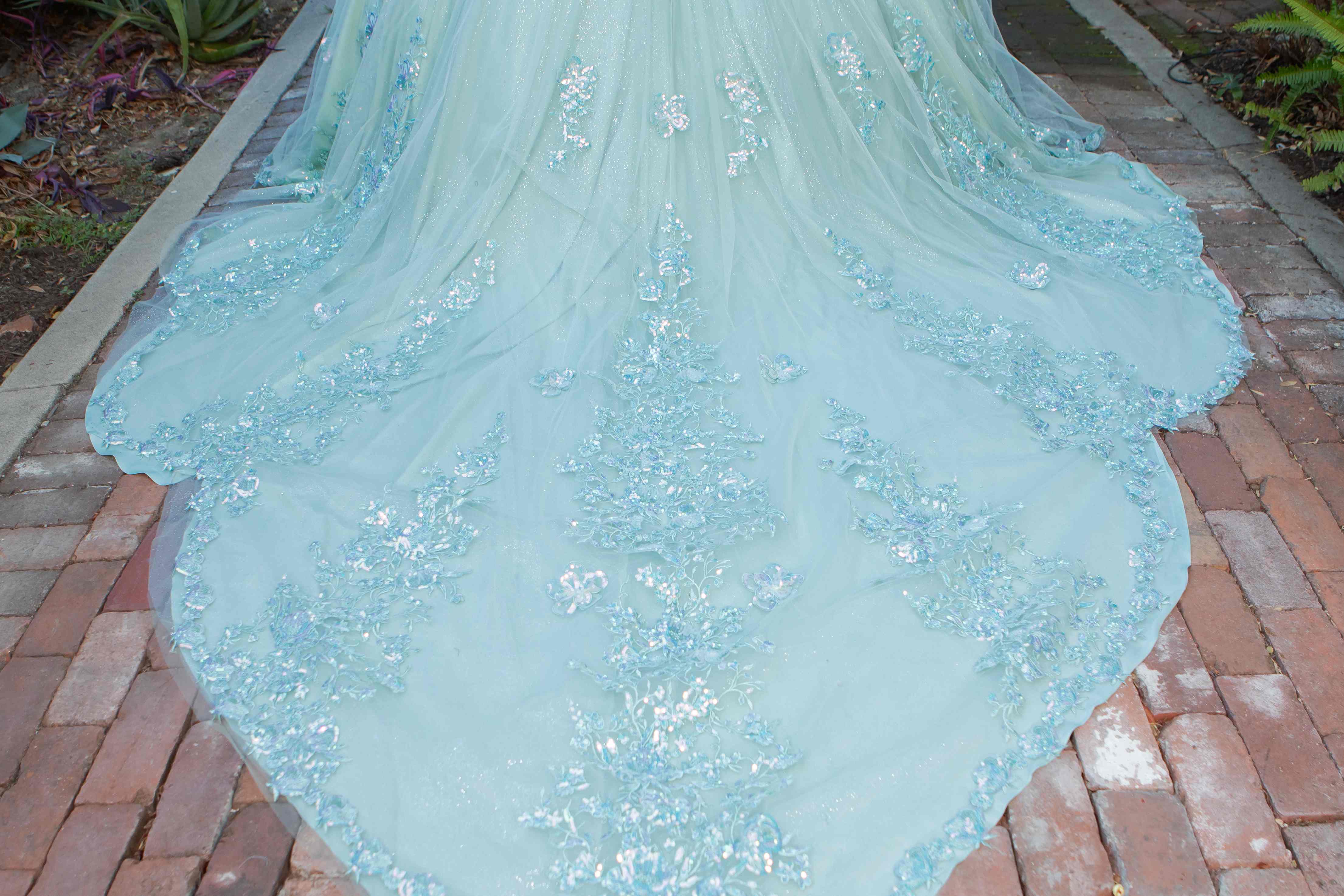 Enchanting Quinceañera Gown with 3D Floral Appliqués and Beaded Corset Bodice - 8370J