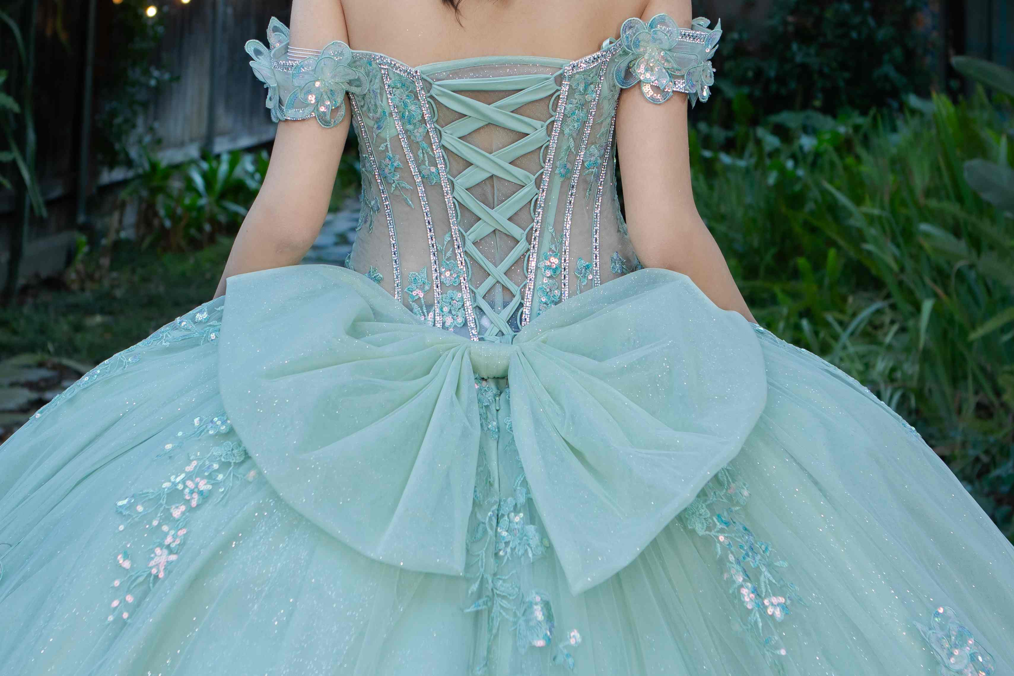 Enchanting Quinceañera Gown with 3D Floral Appliqués and Beaded Corset Bodice - 8370J