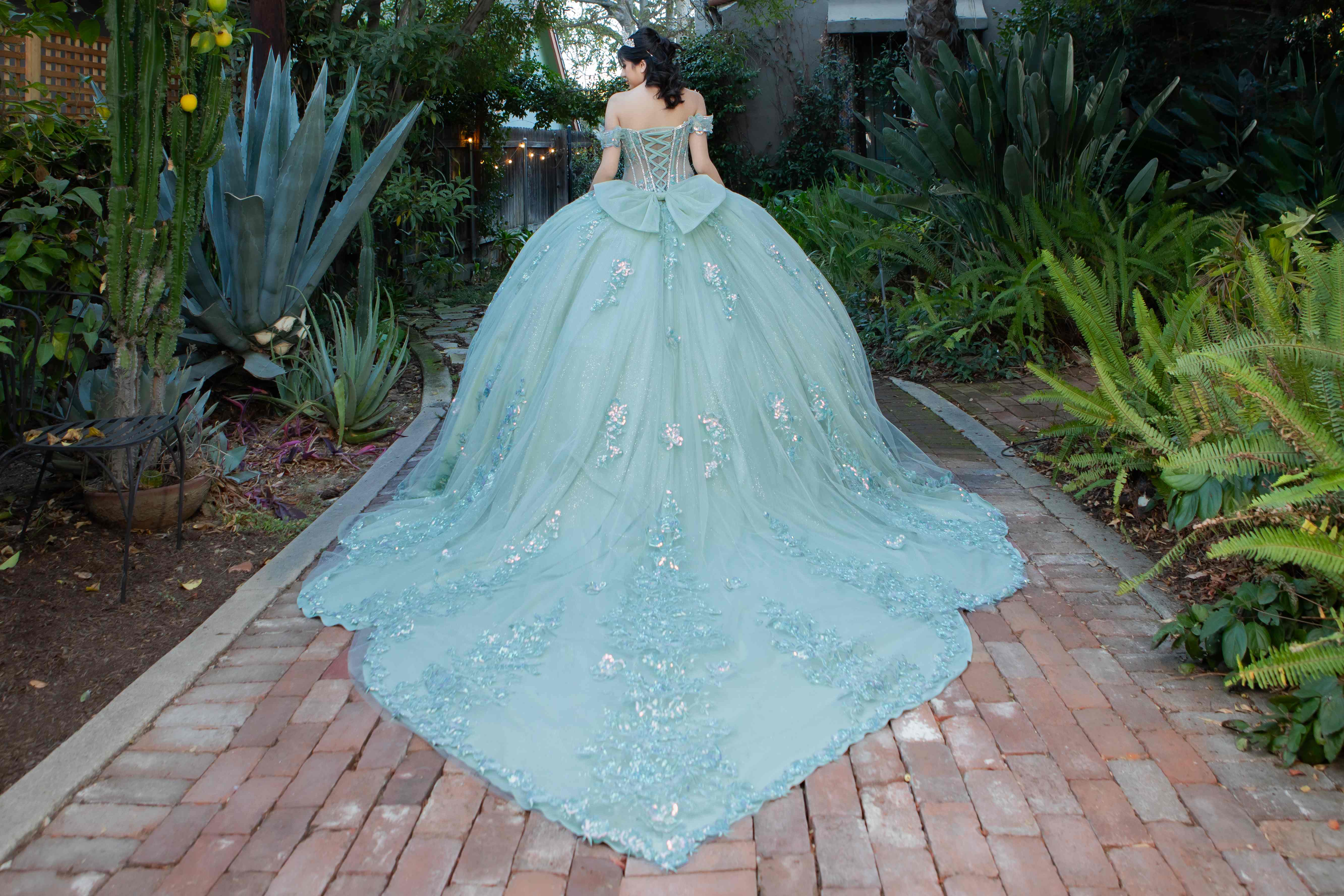 Enchanting Quinceañera Gown with 3D Floral Appliqués and Beaded Corset Bodice - 8370J