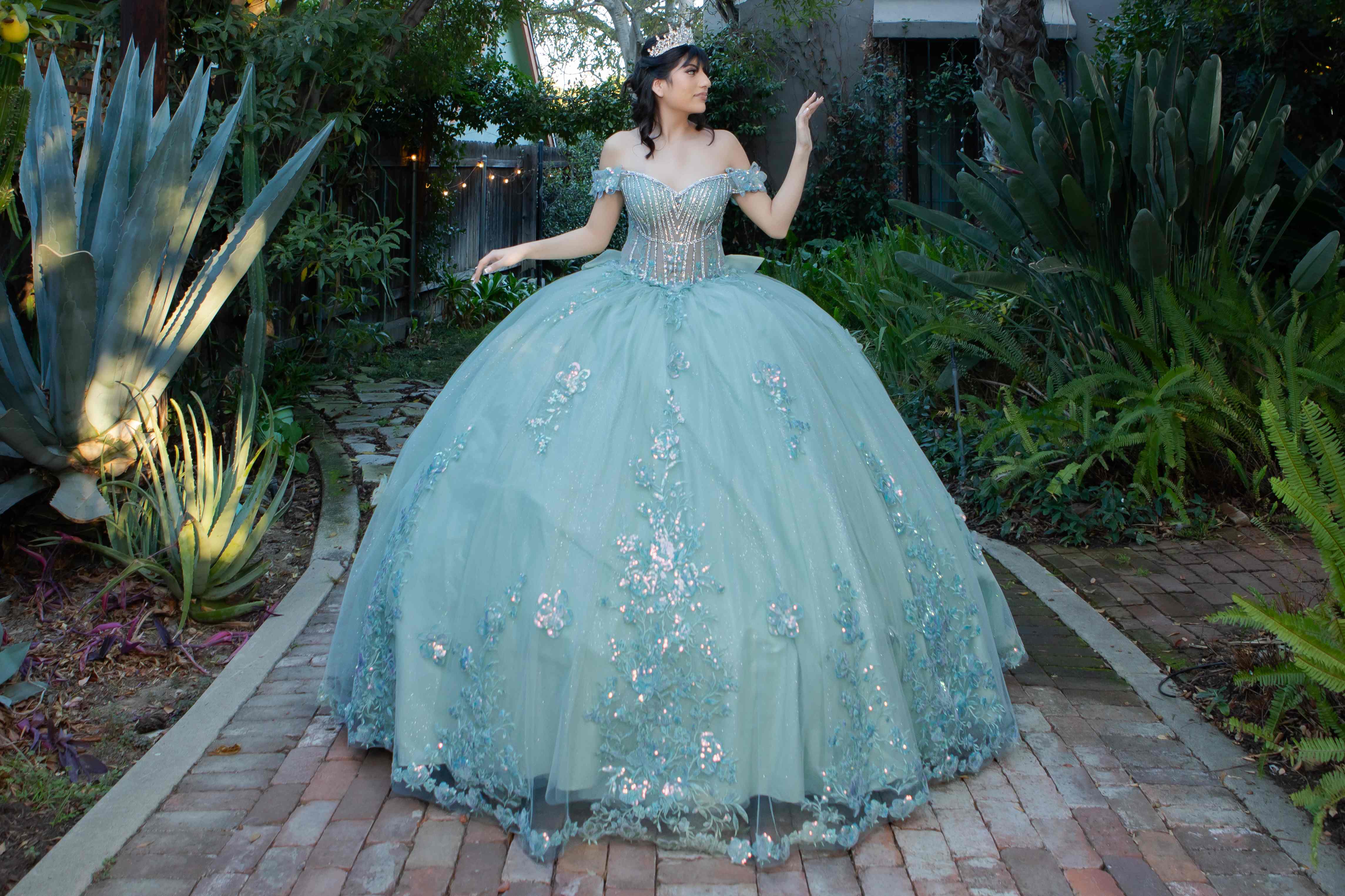 Enchanting Quinceañera Gown with 3D Floral Appliqués and Beaded Corset Bodice - 8370J