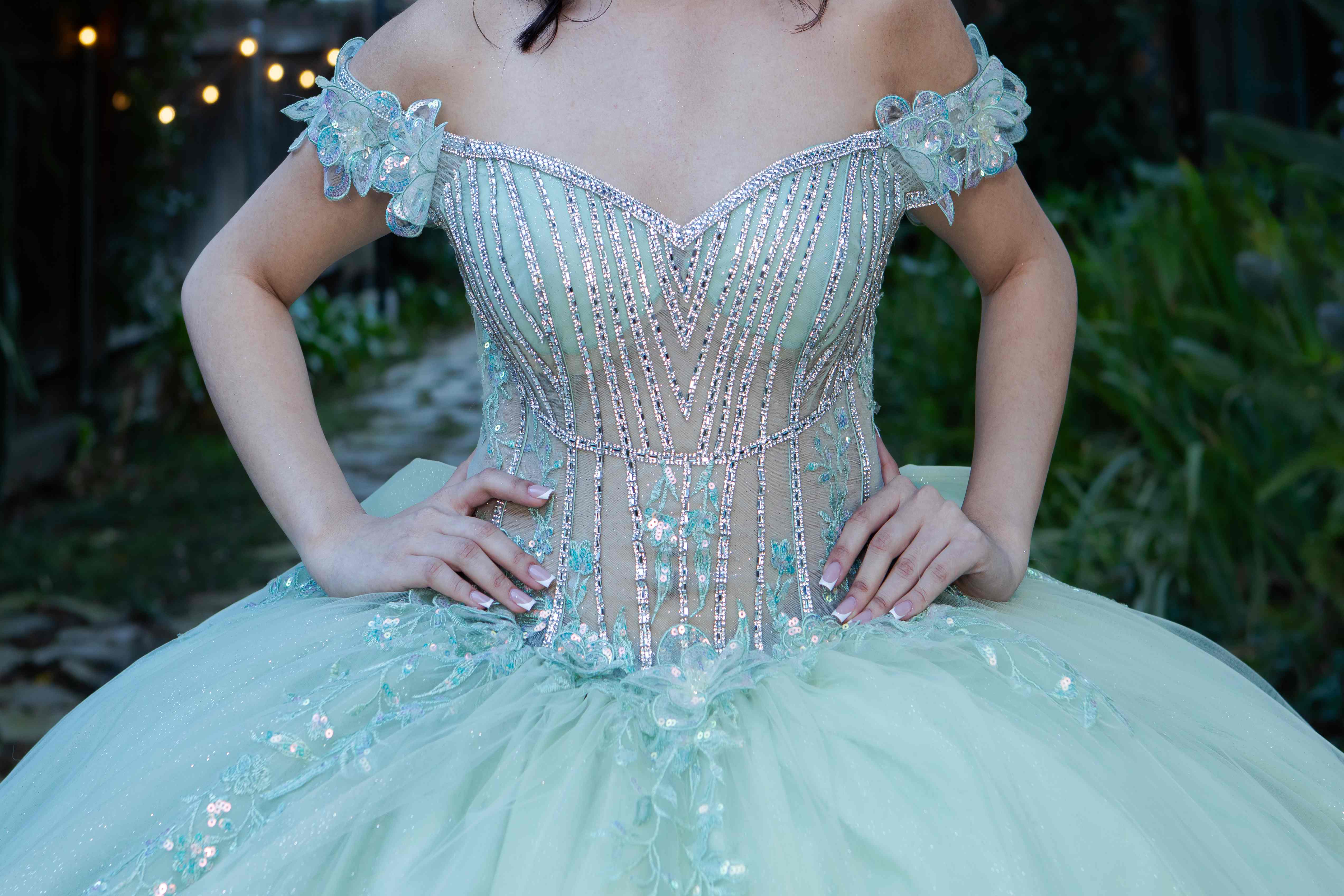 Enchanting Quinceañera Gown with 3D Floral Appliqués and Beaded Corset Bodice - 8370J