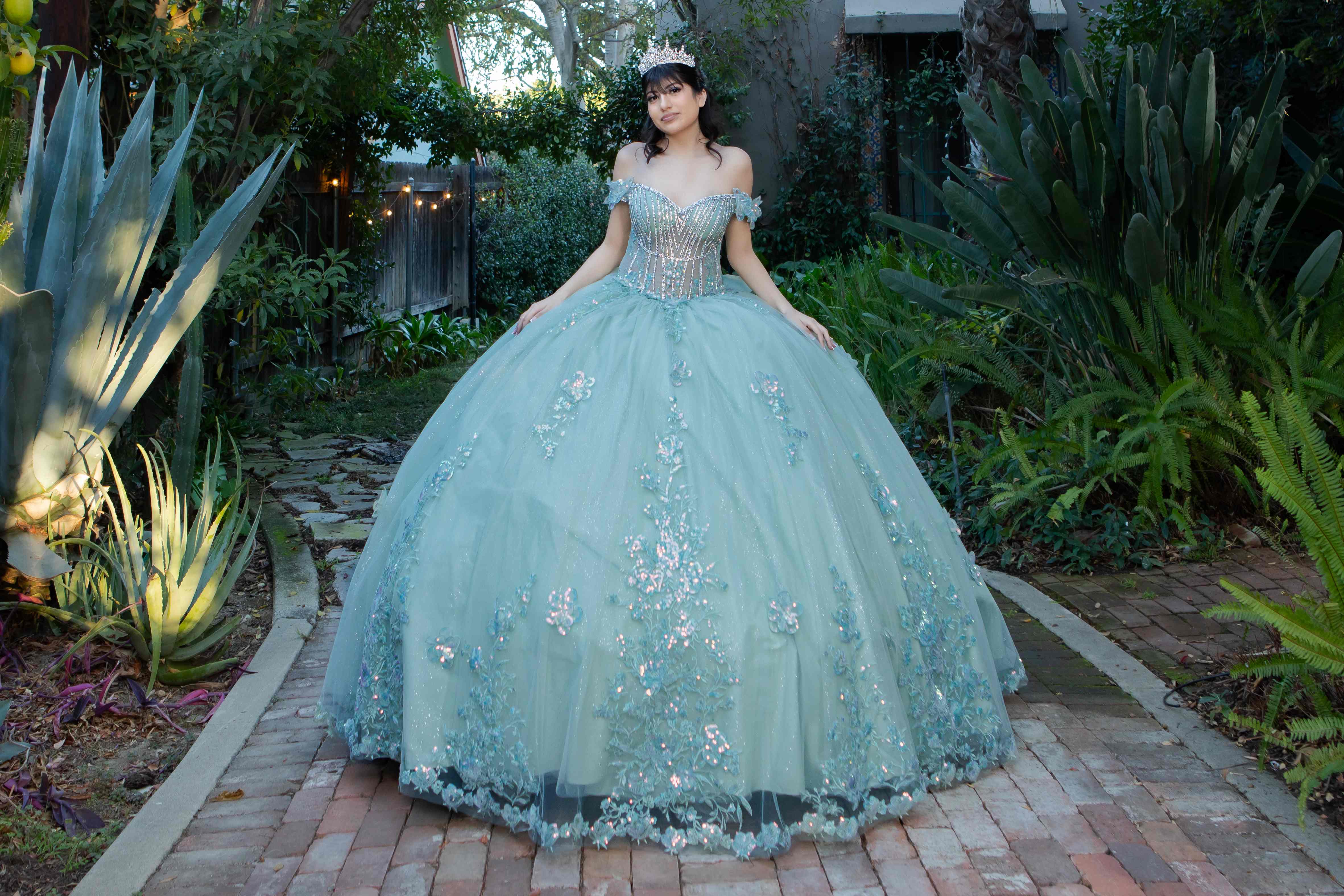 Enchanting Quinceañera Gown with 3D Floral Appliqués and Beaded Corset Bodice - 8370J